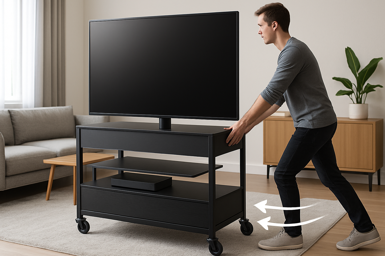 Never struggle again with a TV stand on wheels