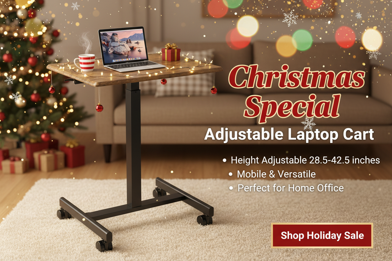 🎄 Transform Your Workspace This Christmas with the Rackora Adjustable Laptop Cart