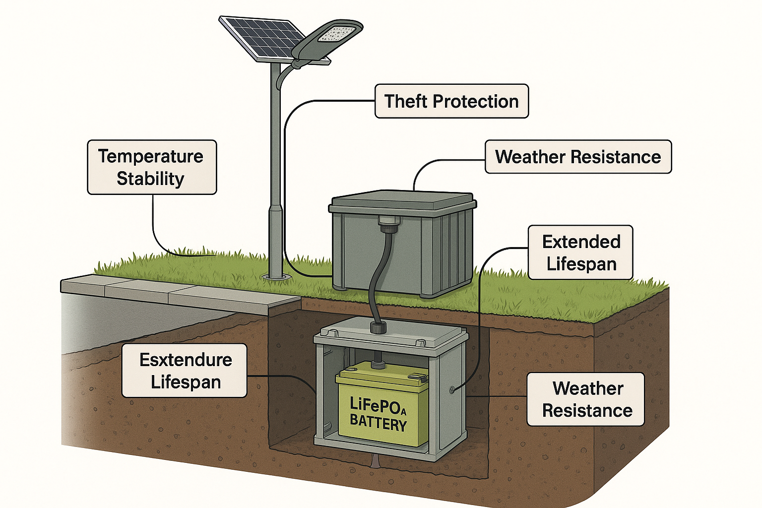 Solar Lights Wiki: Why burying Lithium Iron Phosphate Batteries can benefit solar street lights