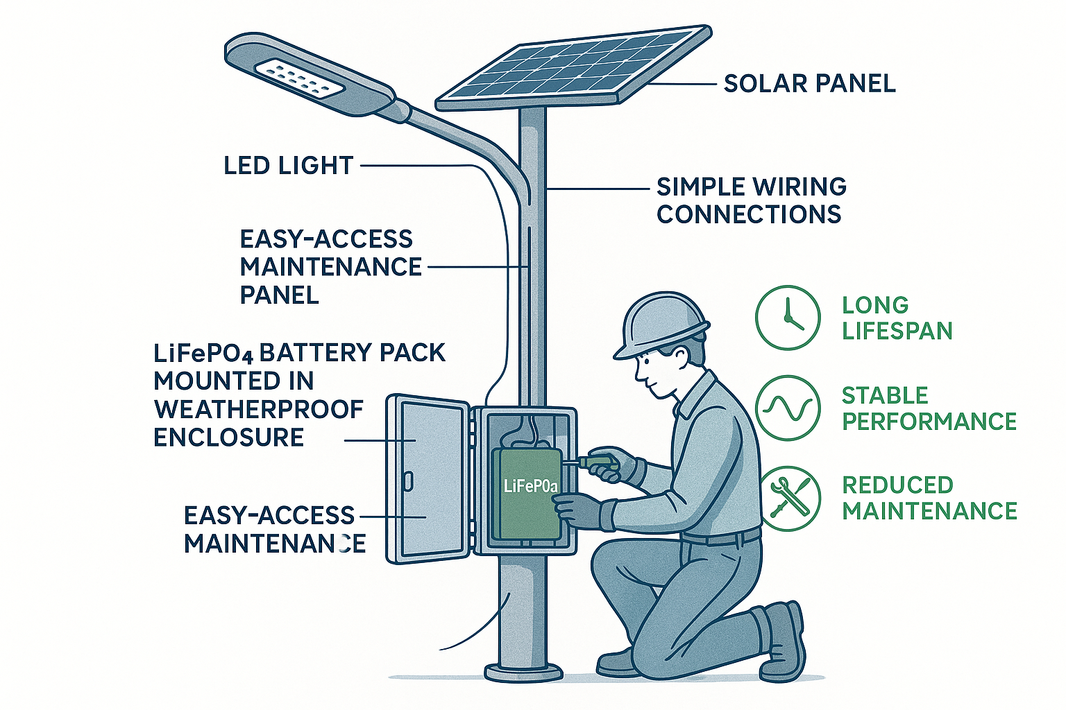 Solar Lights Wiki: Why mounting Lithium Iron Phosphate Batteries may simplify solar street light maintenance