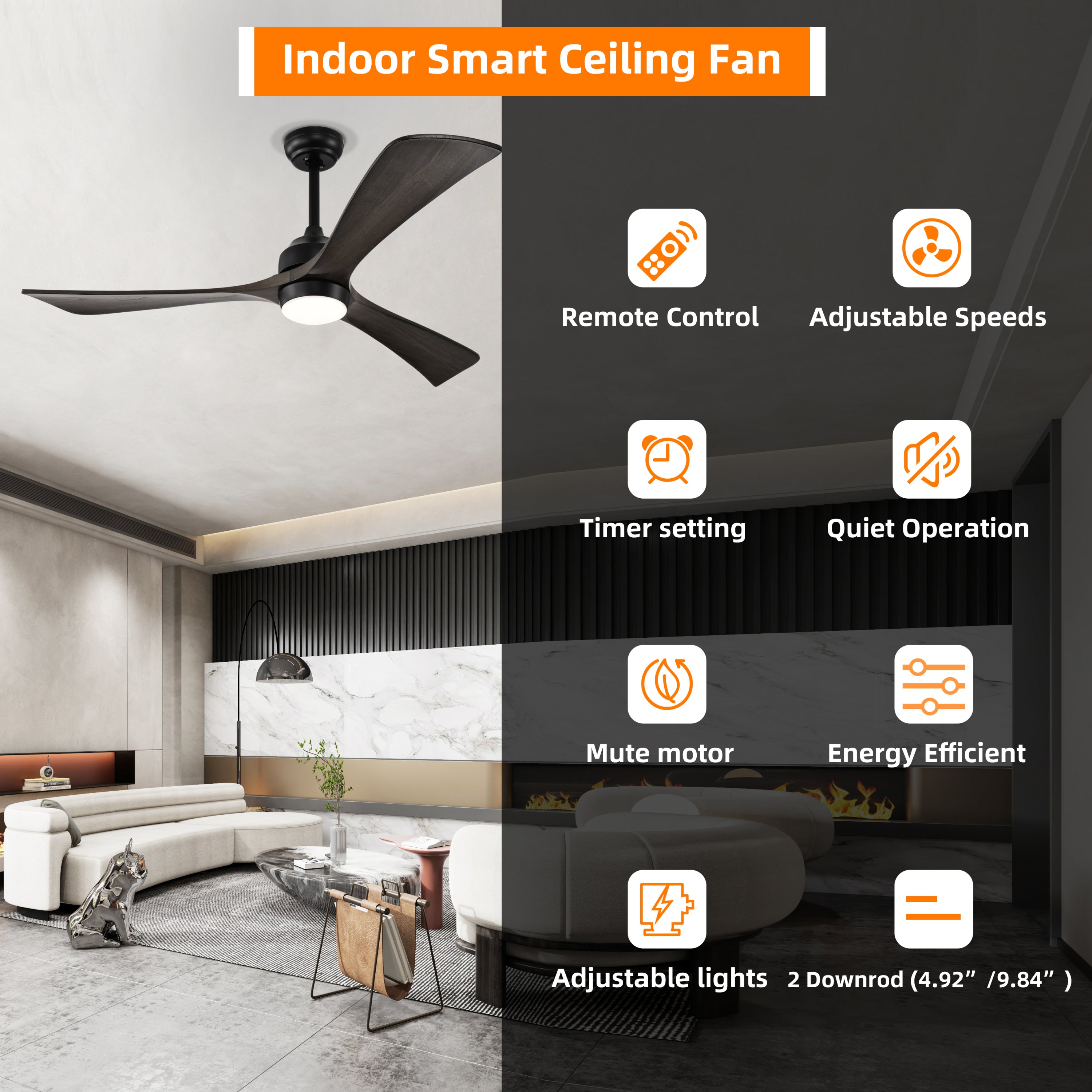 52" Iron Wood Ceiling Fan Remote Control