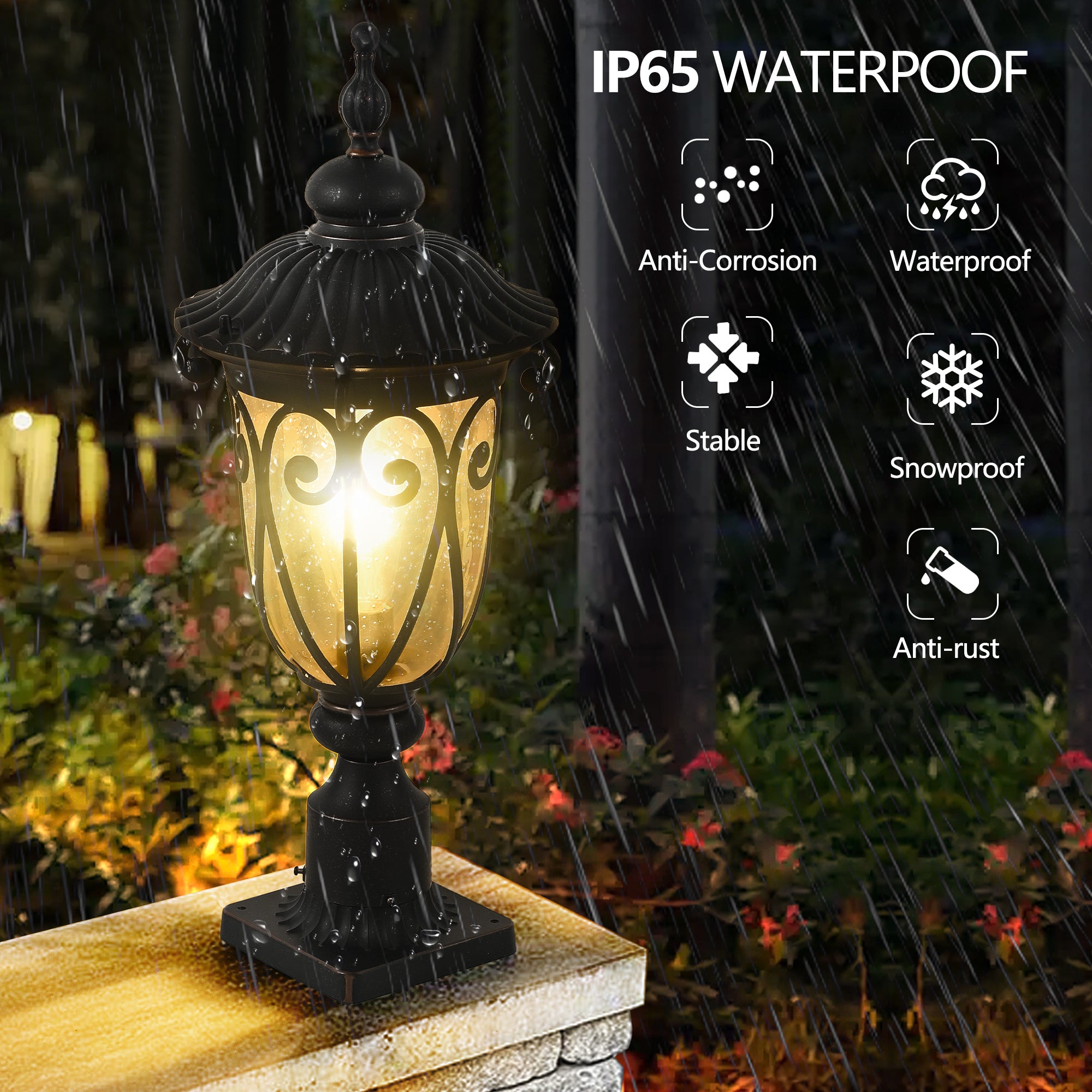 24" Aluminium Vintage Black Outdoor Post Lantern 1 Light