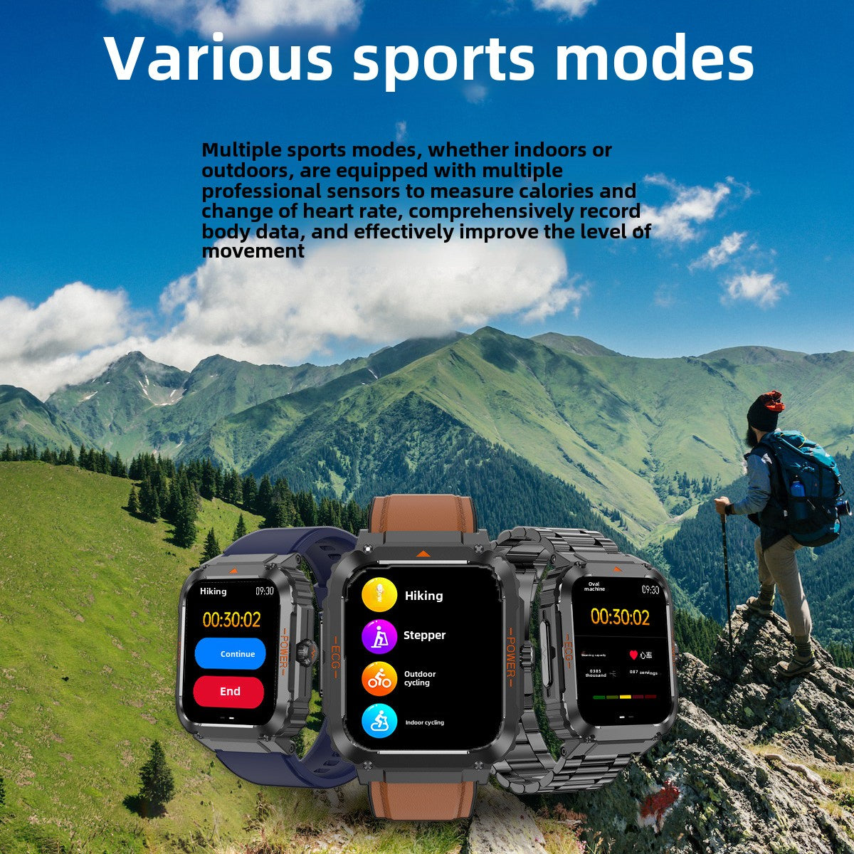 Smart Watch Outdoor Waterproof Bluetooth Call ECG Heart Rate Blood Sugar Temperature Monitoring Sports