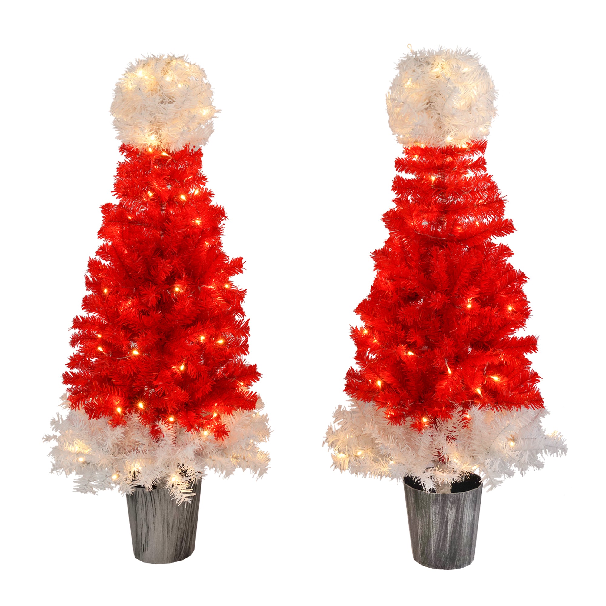 Lighted Santa Hat Style Christmas Tree Set of 2, 4ft Artificial Tree