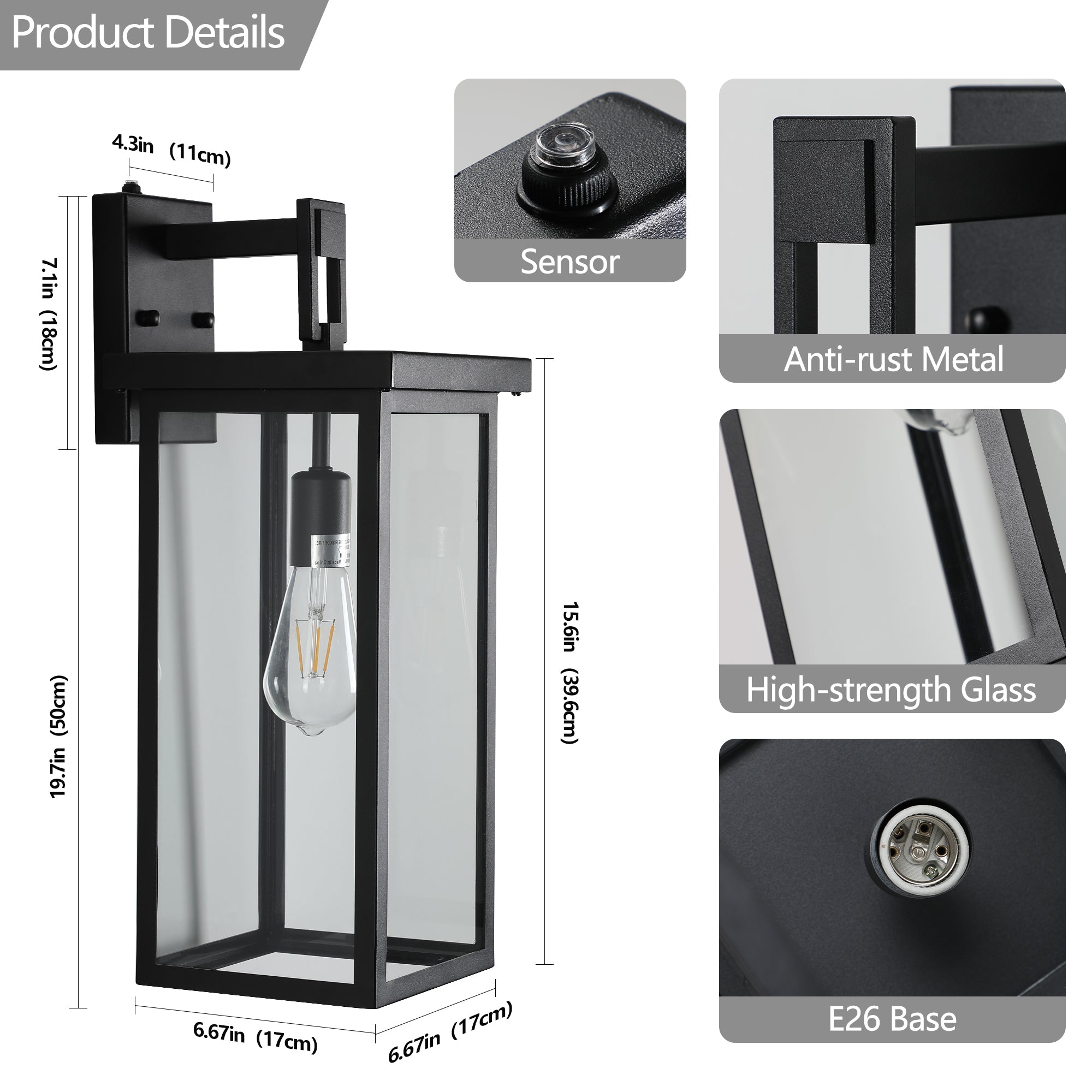 Modern Outdoor Wall Lanterns E26 Bulb Compatible 2 Sets
