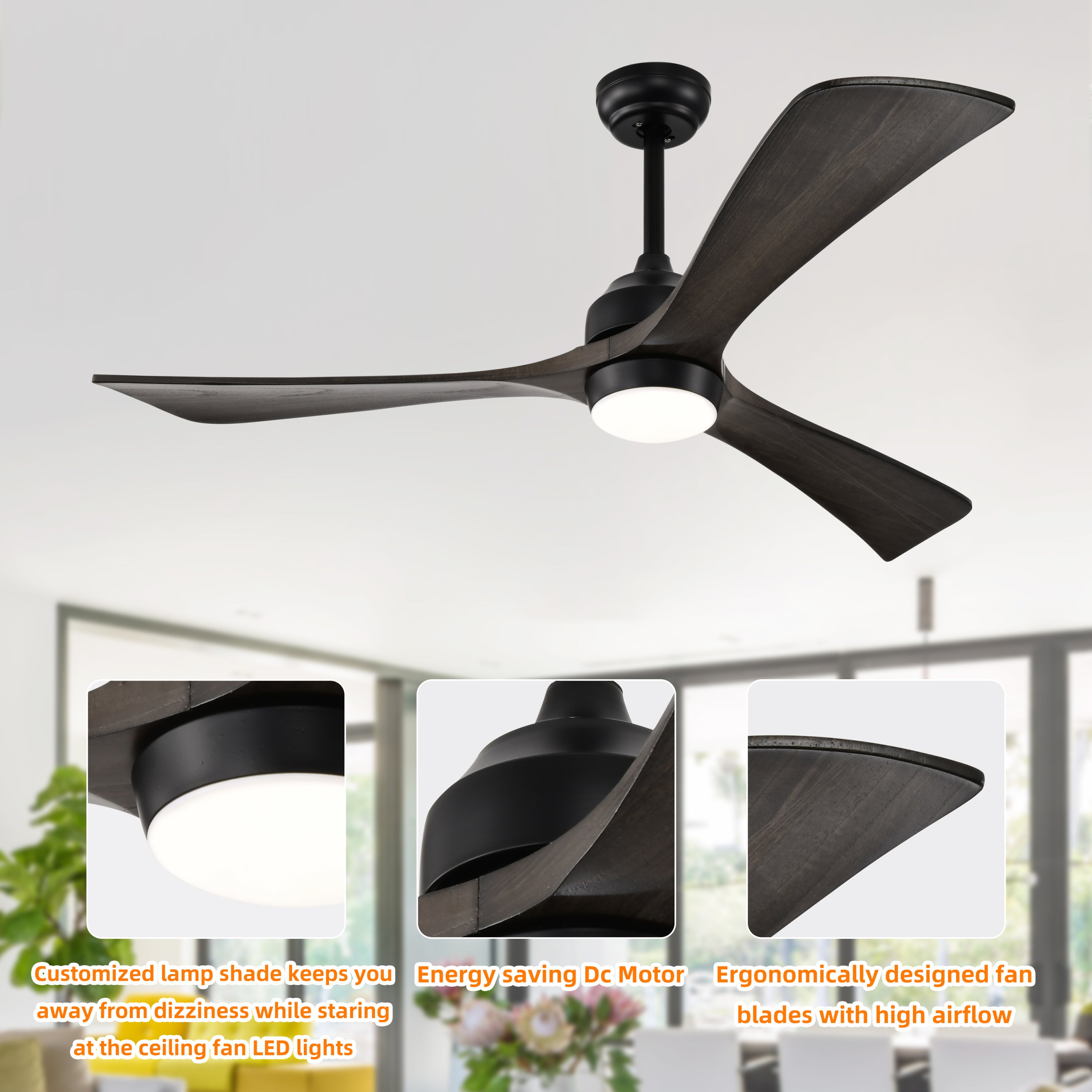 52" Iron Wood Ceiling Fan Remote Control