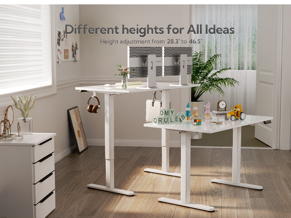48" Electric Standing Desk with White Glass Top - Quick Assembly, Height Adjustable, T-Shape Base