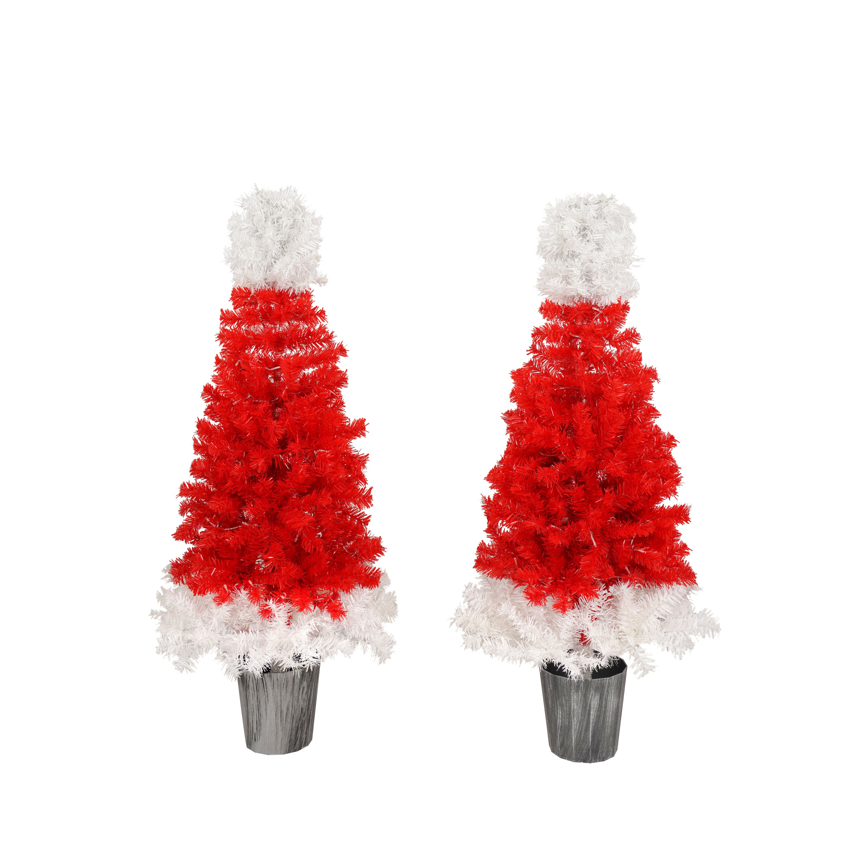 Lighted Santa Hat Style Christmas Tree Set of 2, 4ft Artificial Tree