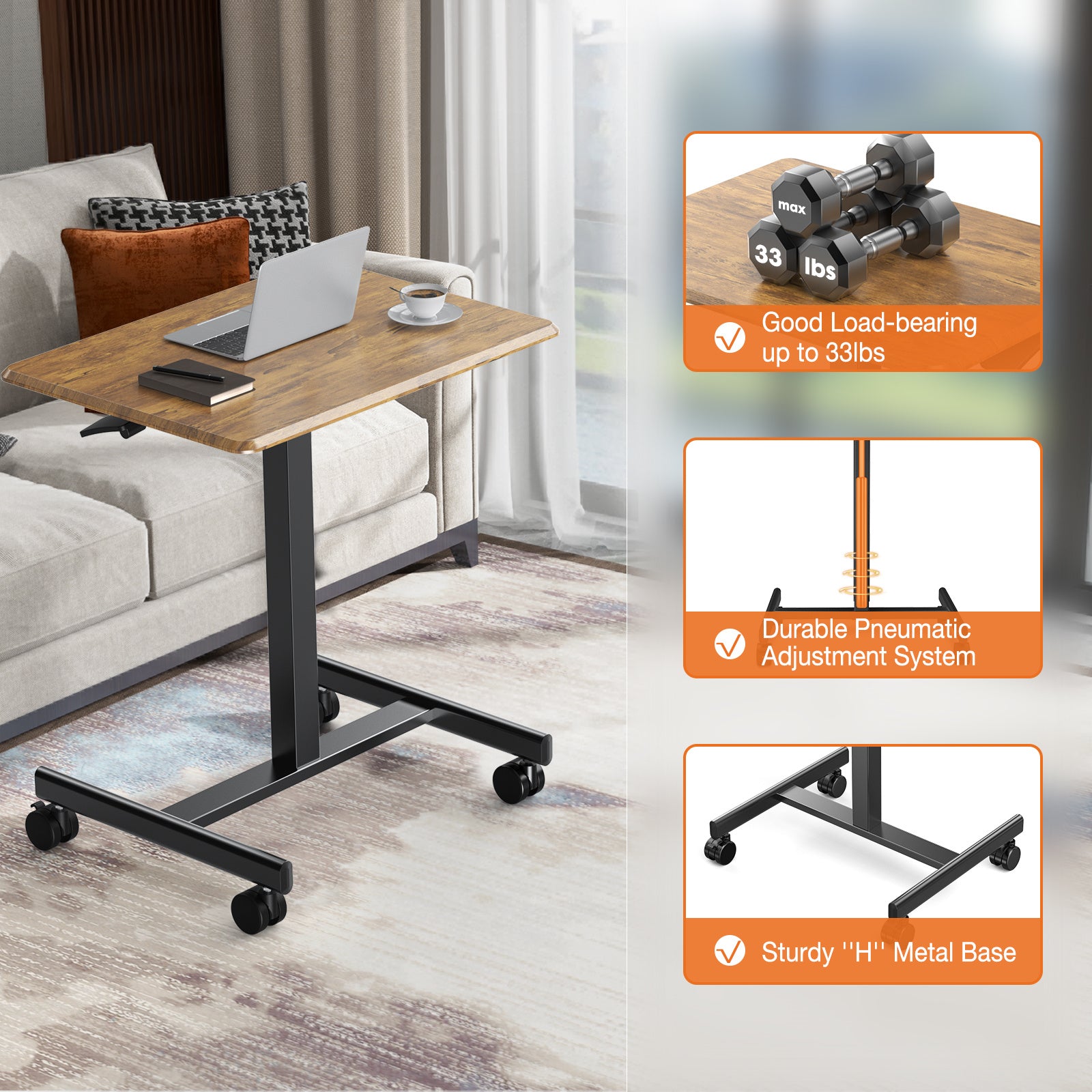 28.5-42.5 inches Laptop Computer Cart for Home