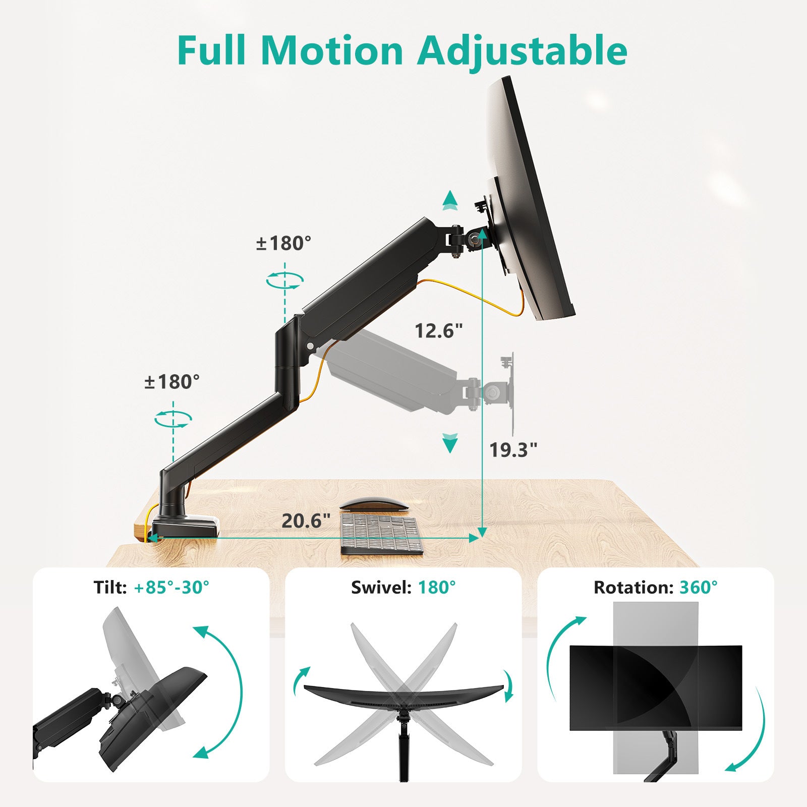 Full Motion Adjustable Single Monitors Arm