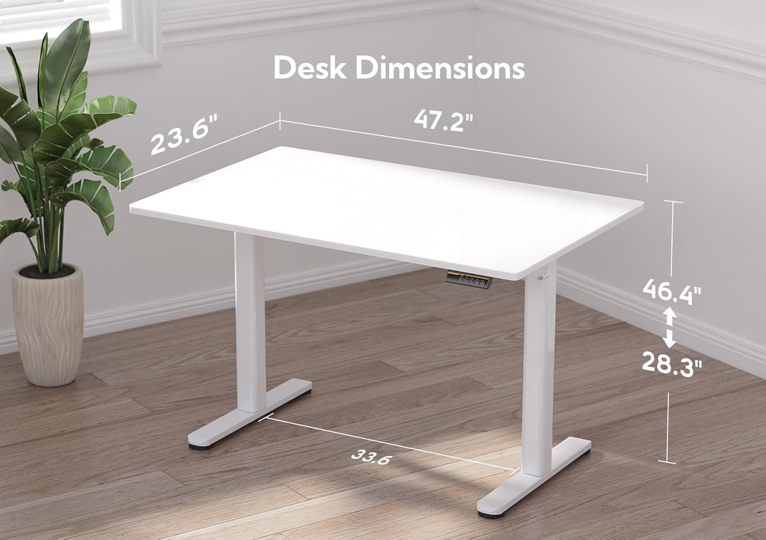 48" Electric Standing Desk with White Glass Top - Quick Assembly, Height Adjustable, T-Shape Base