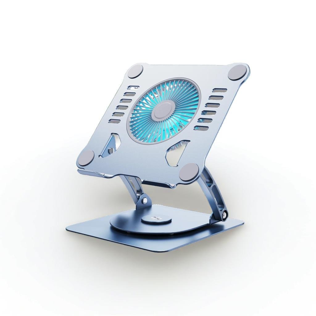 Soporte para portátil giratorio de 360° con ventilador de refrigeración: altura ergonómica ajustable y plegable para portátiles y tabletas de 17"