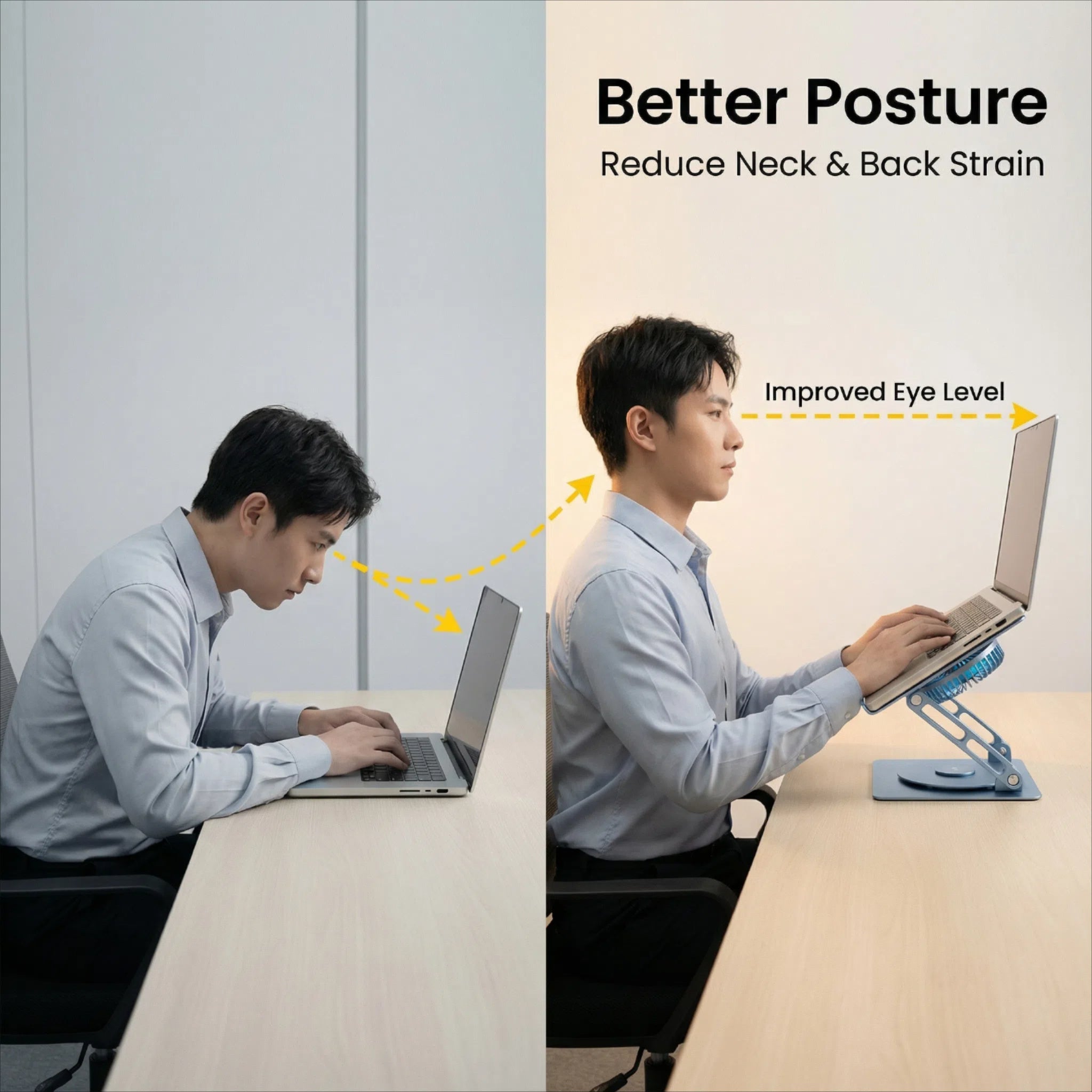 Soporte para portátil giratorio de 360° con ventilador de refrigeración: altura ergonómica ajustable y plegable para portátiles y tabletas de 17"