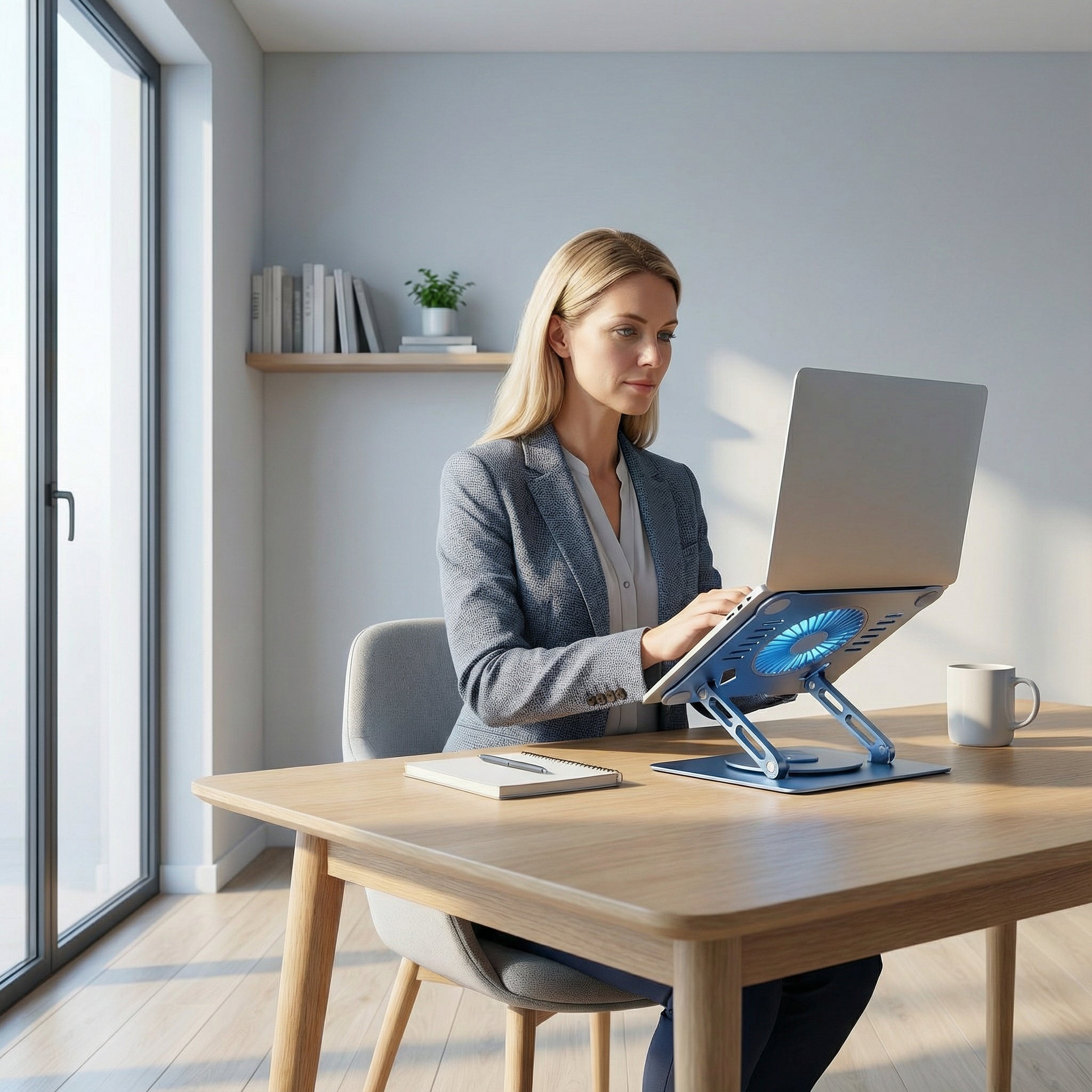 Soporte para portátil giratorio de 360° con ventilador de refrigeración: altura ergonómica ajustable y plegable para portátiles y tabletas de 17"