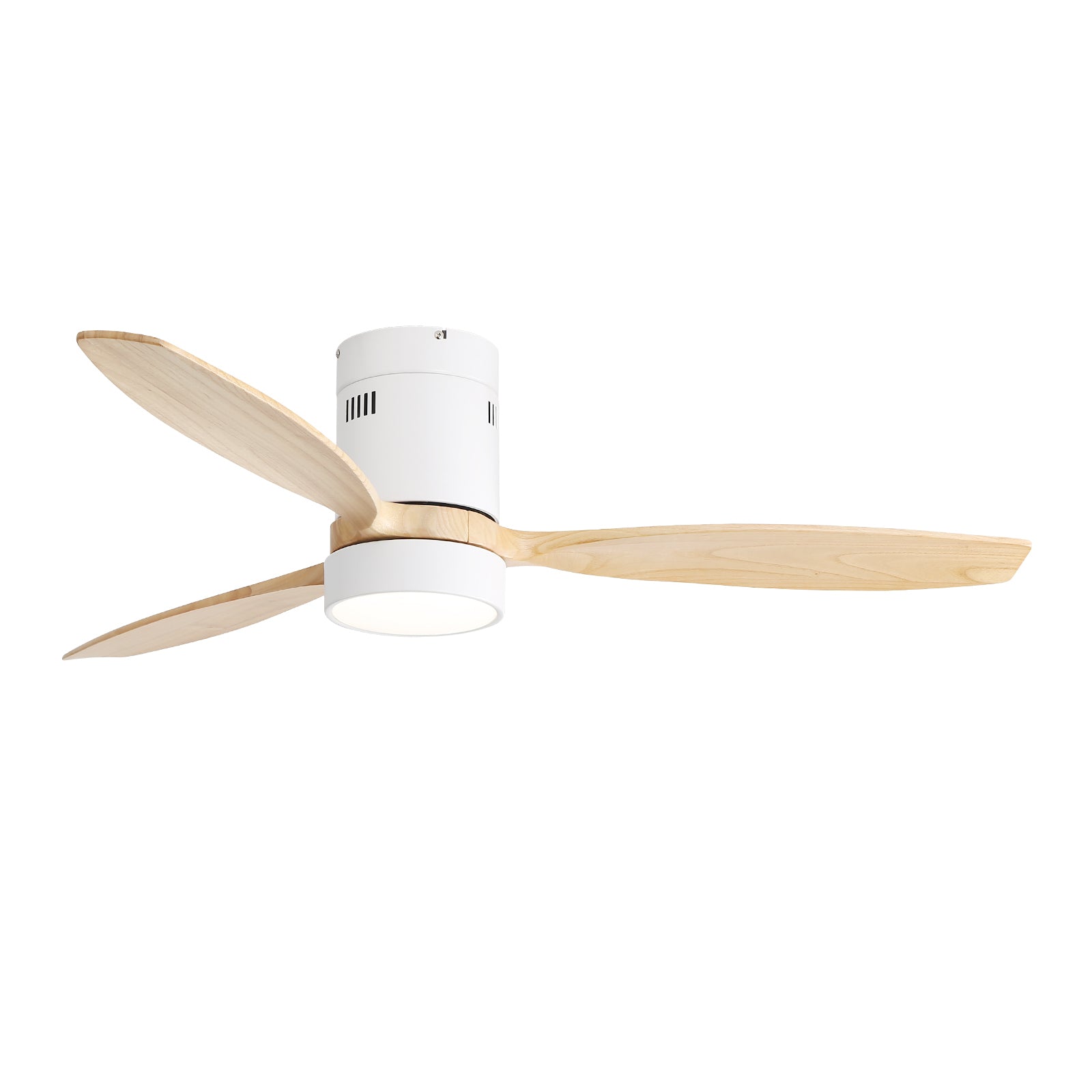 52 Inch Flush Mount Ceiling Fan with Light - DC Motor, Wood Blades, Remote Control