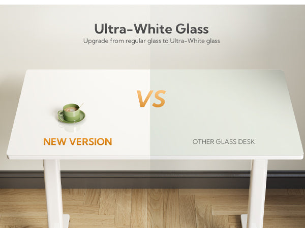 48" Electric Standing Desk with White Glass Top - Quick Assembly, Height Adjustable, T-Shape Base