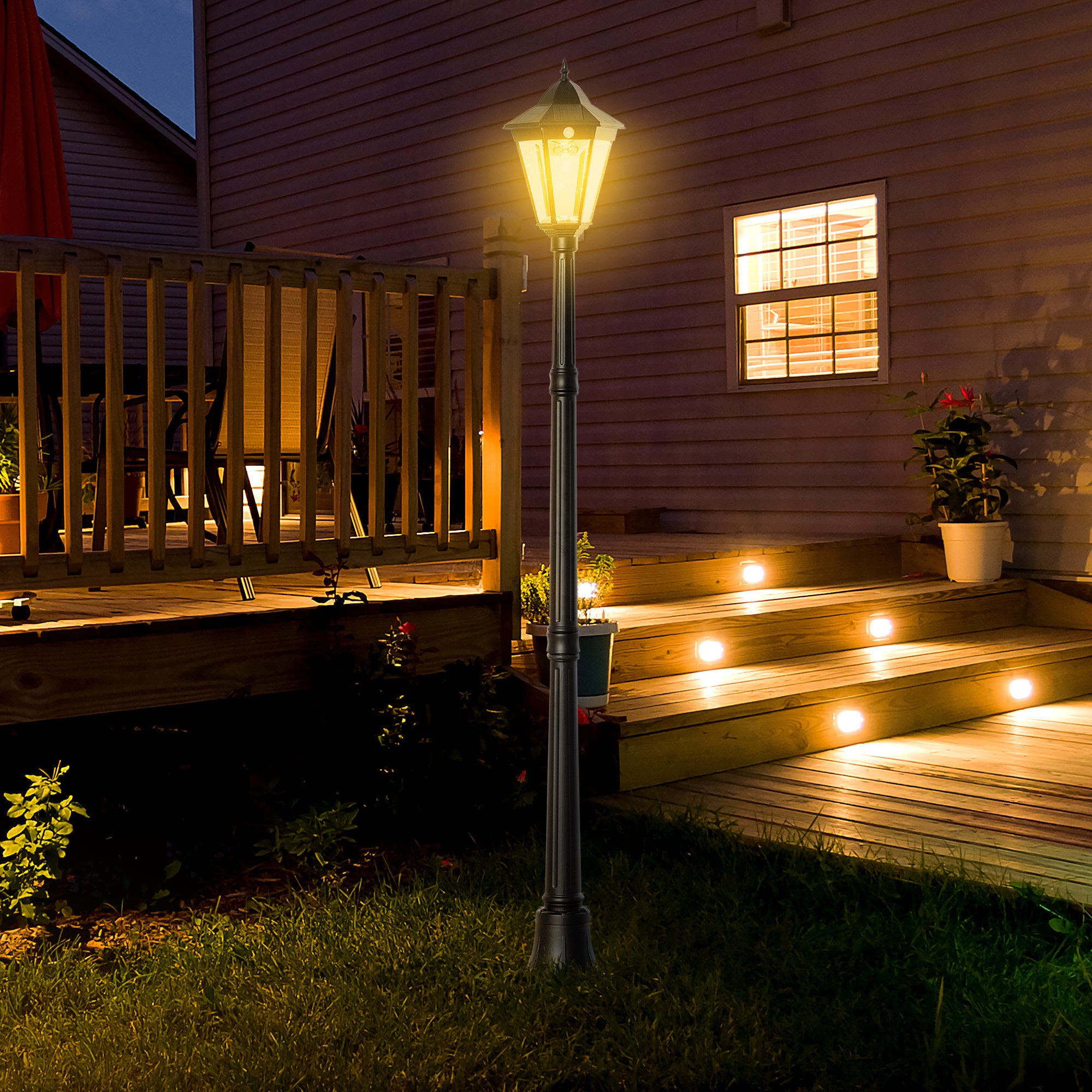 77" Solar Lamp Post Light - 18 LED Outdoor Street Lamp with Motion Sensor PIR