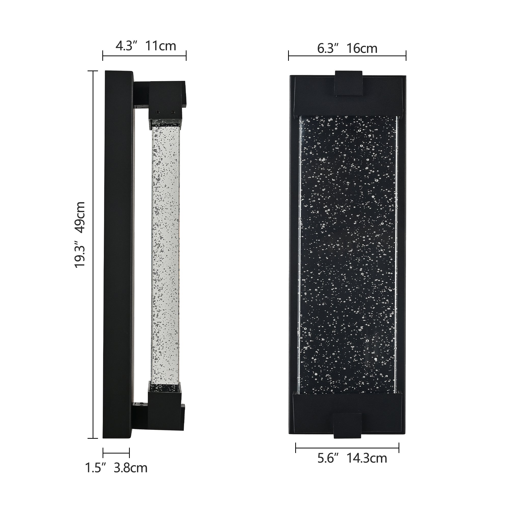 Black Aluminum Finish Outdoor Wall Light with Bubble Crystal Glass 3000K Warm Light