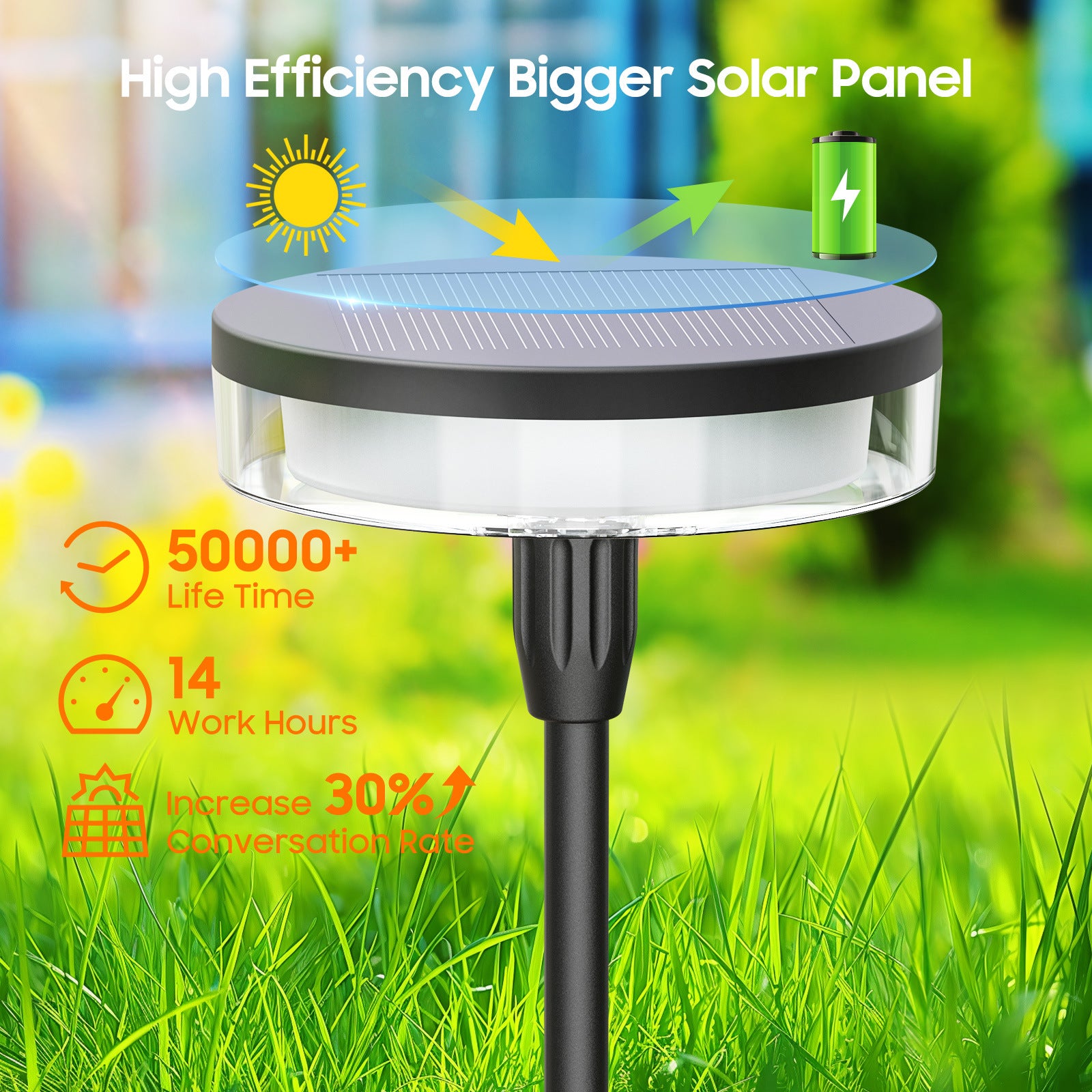 Luces solares impermeables para césped - 12 horas de luz cálida