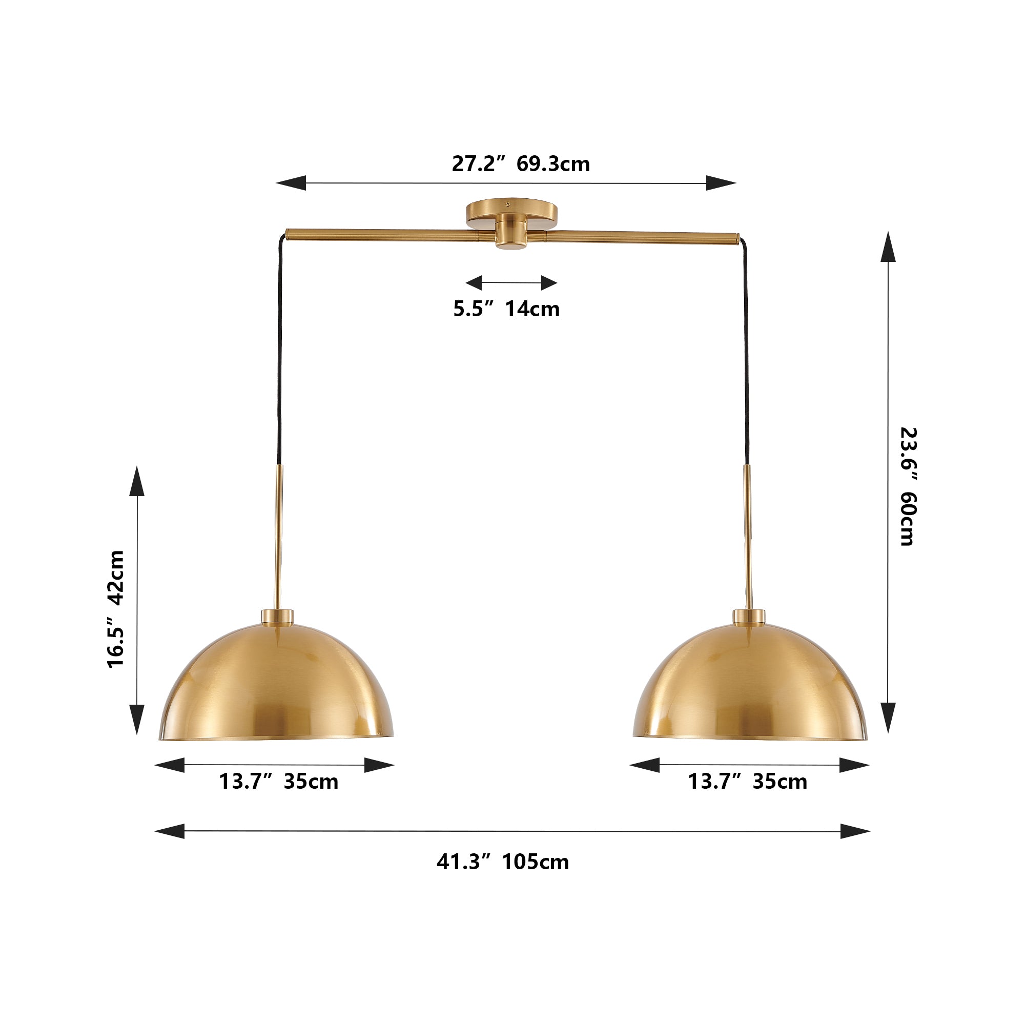 Industrial Iron Modern Copper Color Dining Room Double Pendant Light Hard-Wired