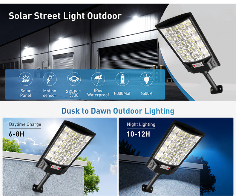 2025 Moon-Inspired Solar Motion Sensor Street Light – 500W, 225 LEDs, IP65, Radar & Remote, 12-16H Runtime