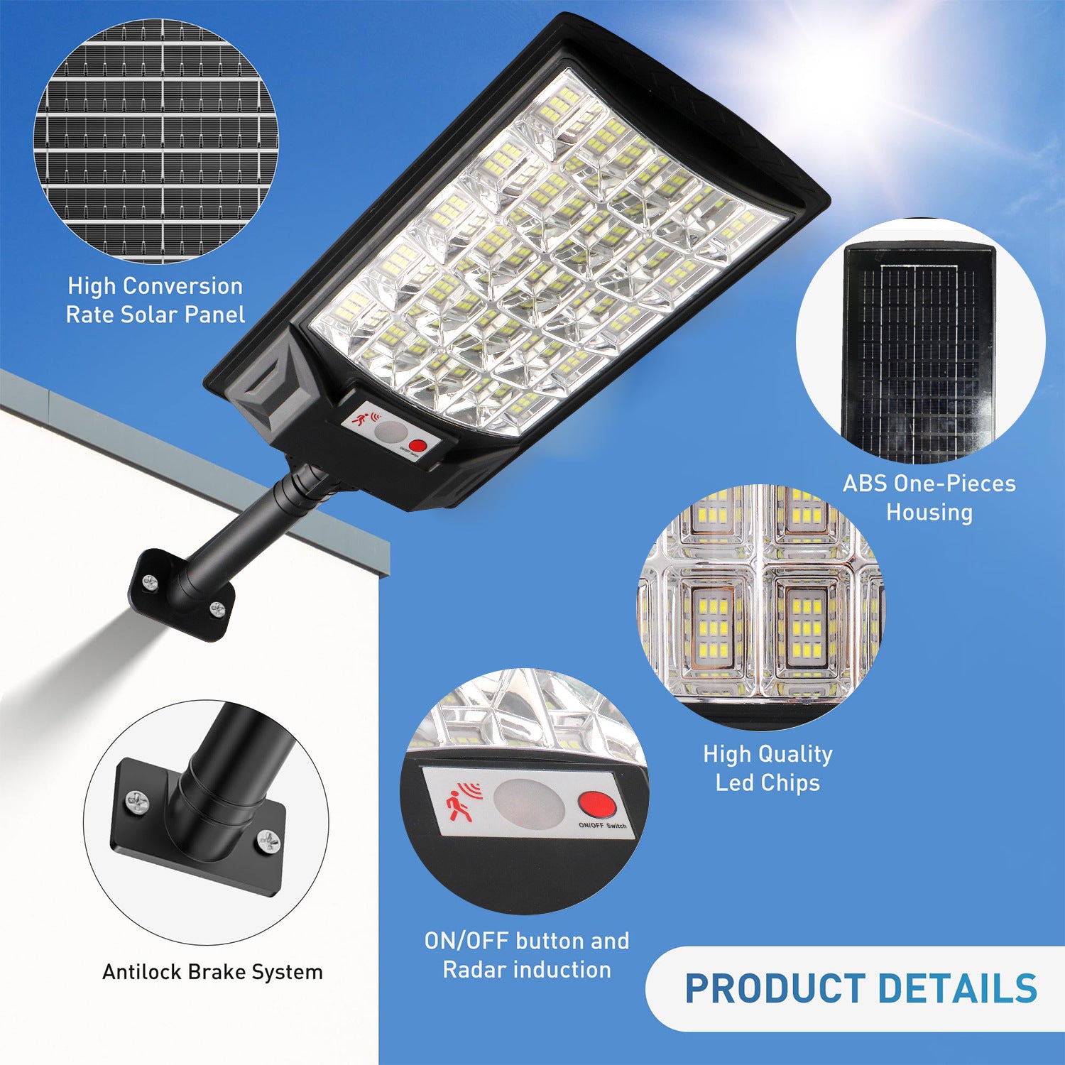 2025 Moon-Inspired Solar Motion Sensor Street Light – 500W, 225 LEDs, IP65, Radar & Remote, 12-16H Runtime