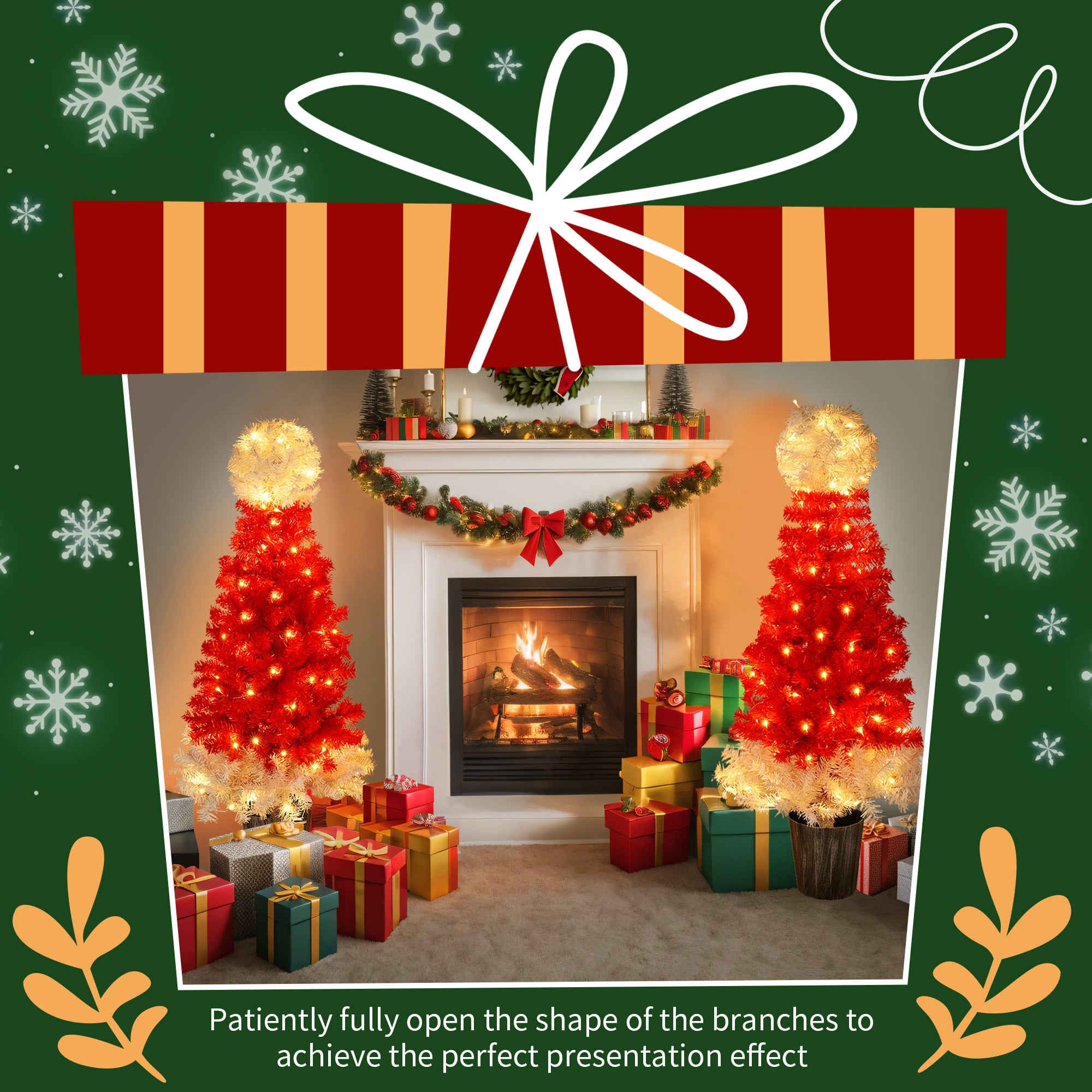 Lighted Santa Hat Style Christmas Tree Set of 2, 4ft Artificial Tree