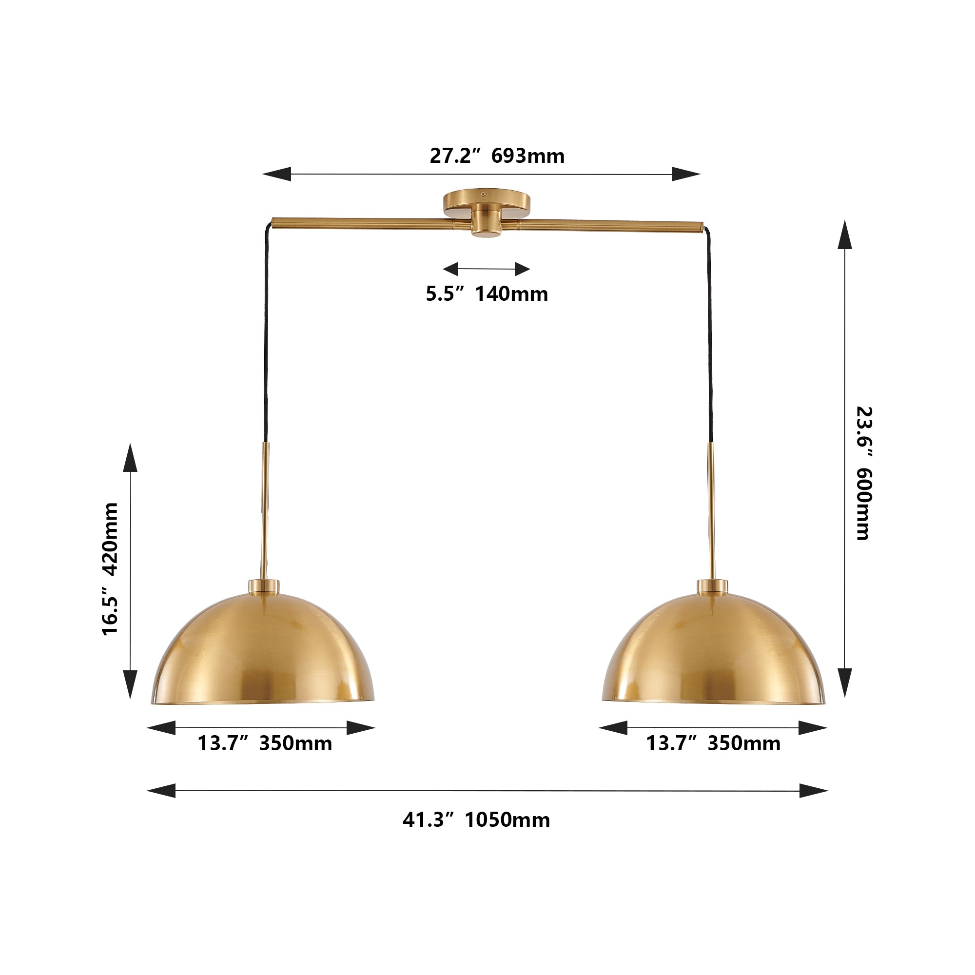 Industrial Iron Modern Copper Color Dining Room Double Pendant Light Hard-Wired