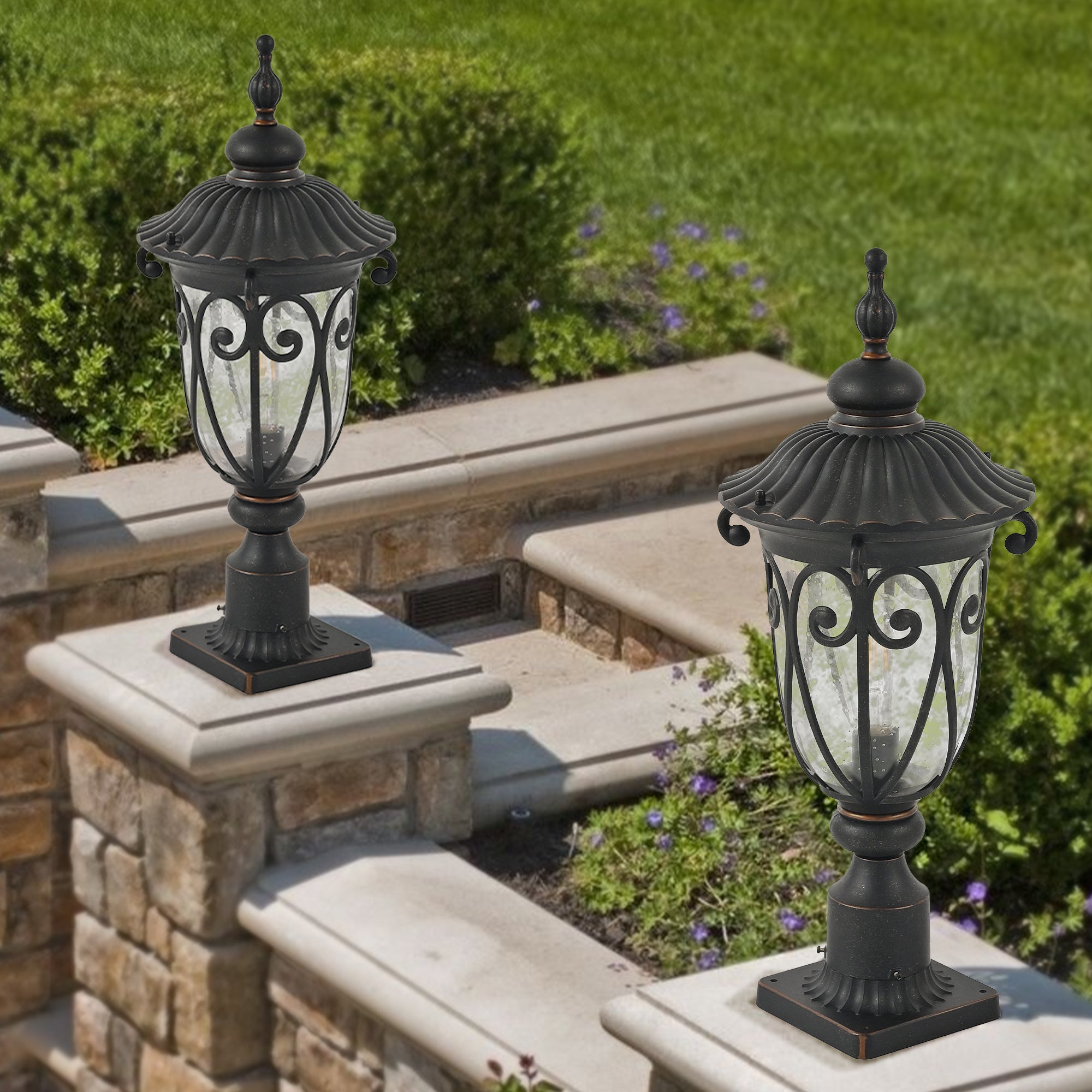 24" Aluminium Vintage Black Outdoor Post Lantern 1 Light