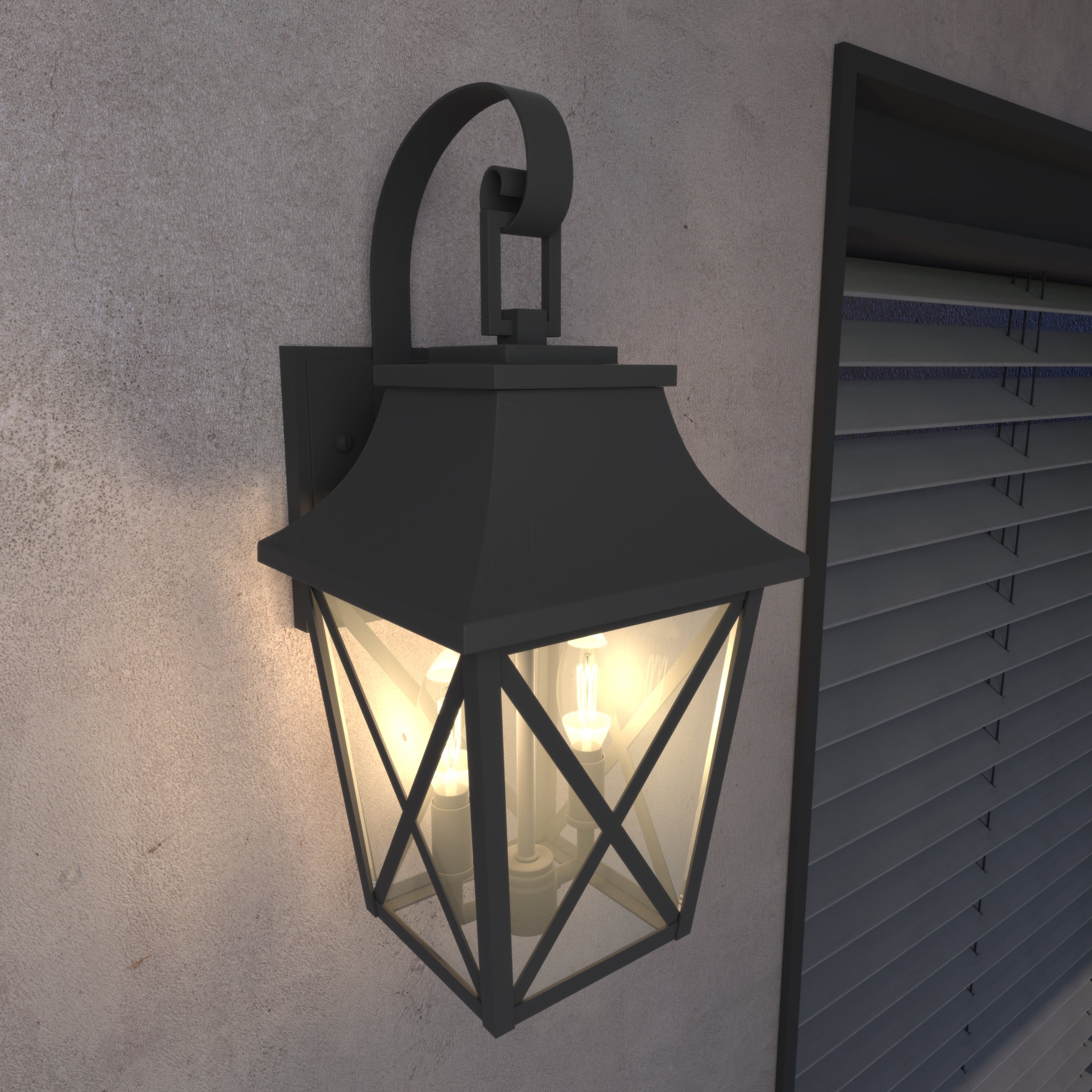 Black Outdoor Wall Lantern 2-Pack - Large Modern Porch Light with Glass Shade