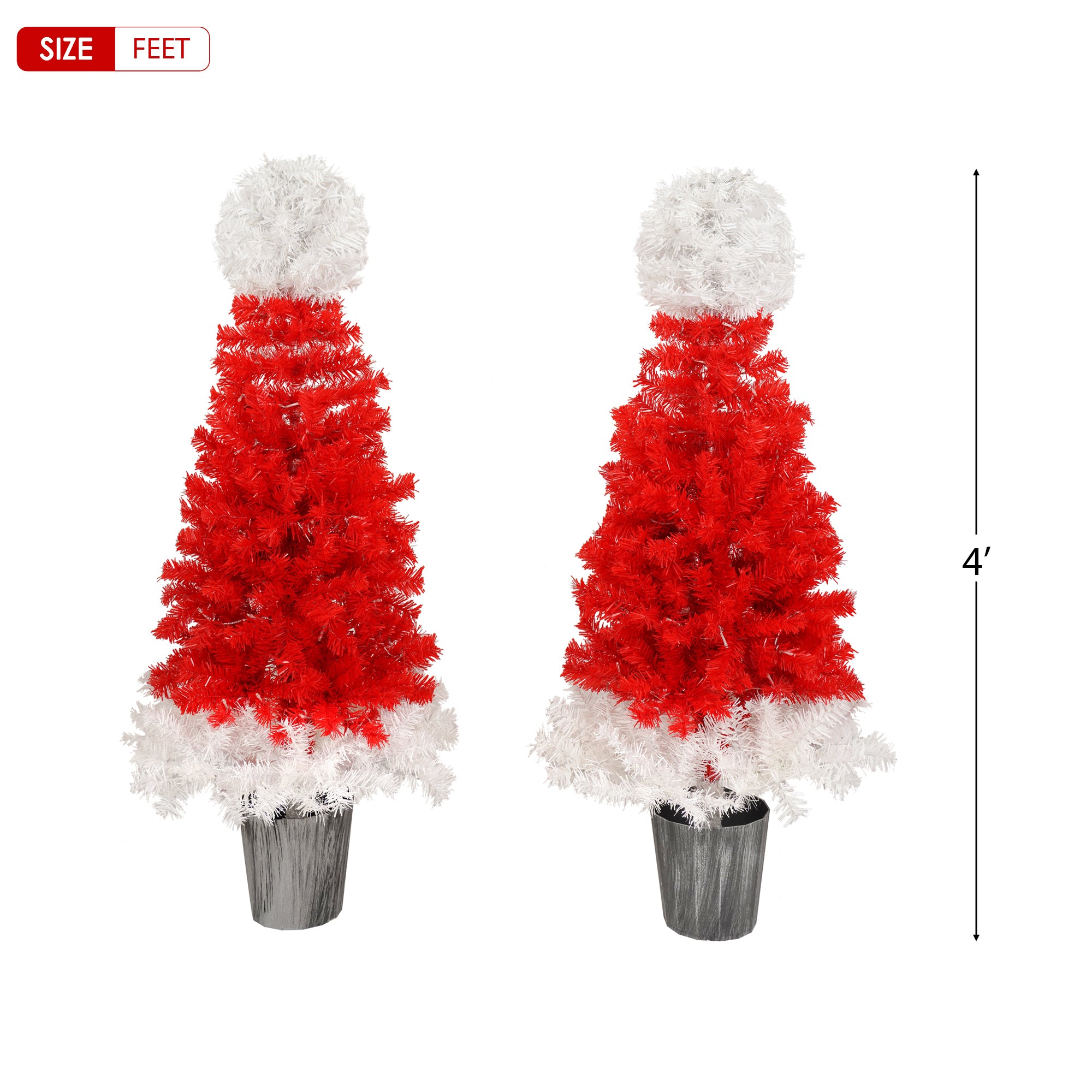 Lighted Santa Hat Style Christmas Tree Set of 2, 4ft Artificial Tree