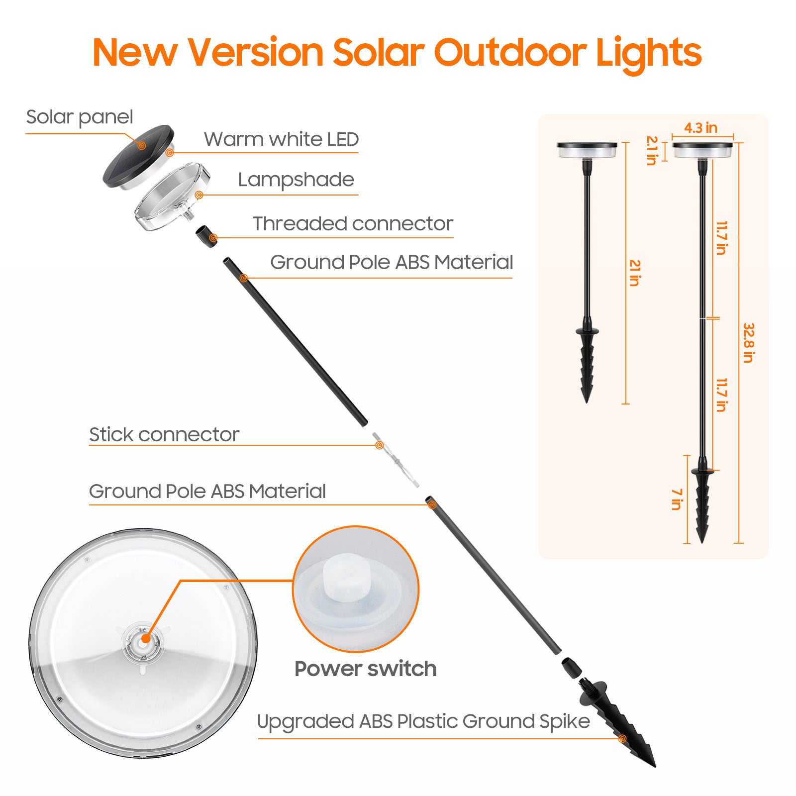 Luces solares impermeables para césped - 12 horas de luz cálida