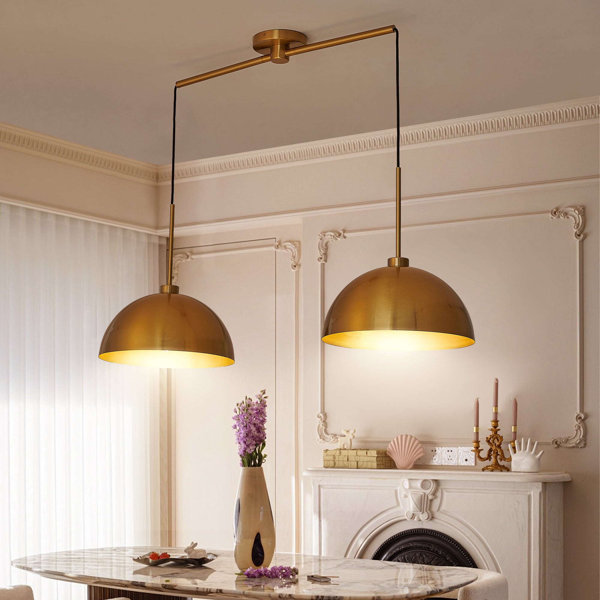 Industrial Iron Modern Copper Color Dining Room Double Pendant Light Hard-Wired