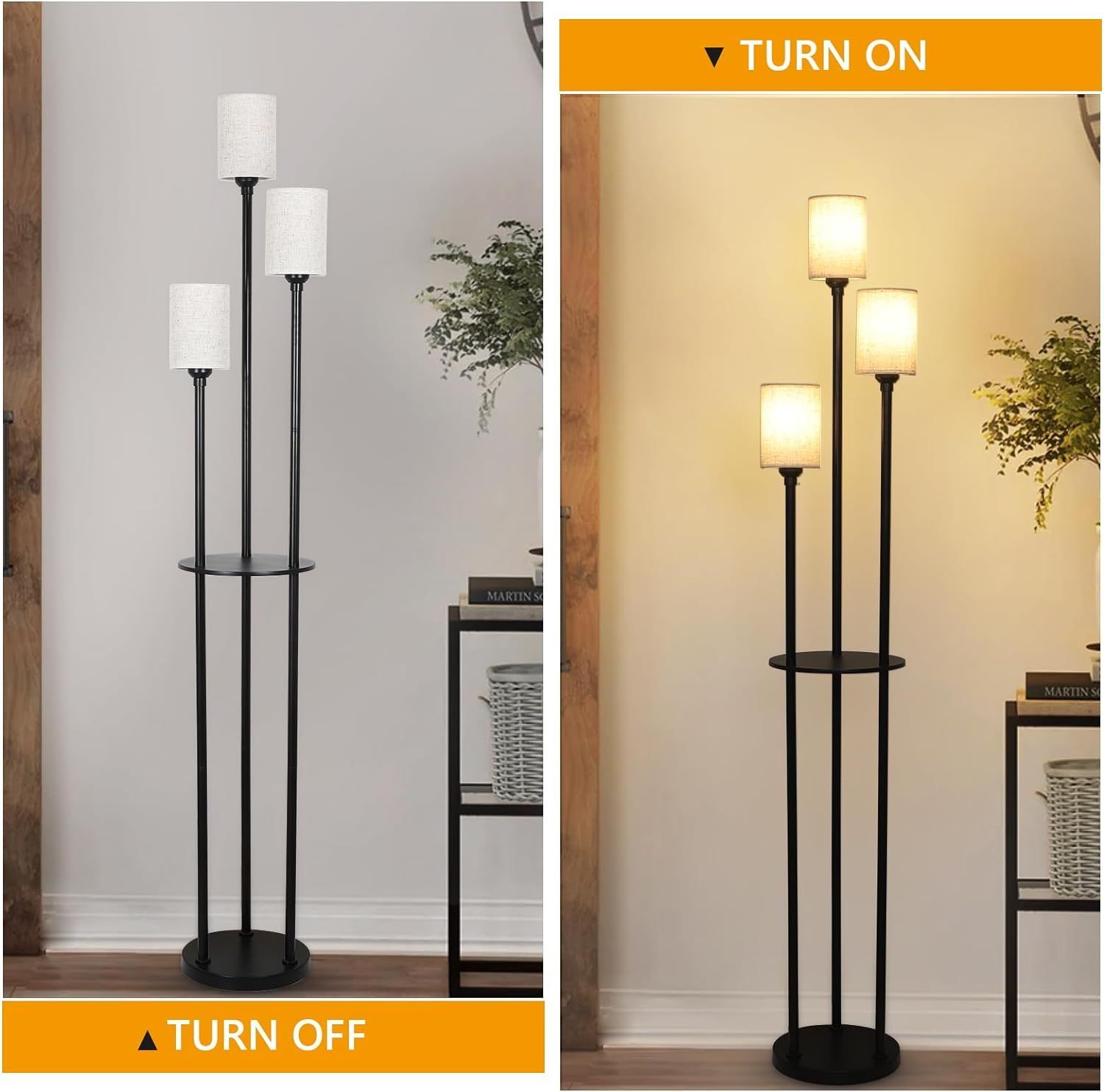 3-Lights 67inch Floor Lamp with Linen Shade and Foot Switch