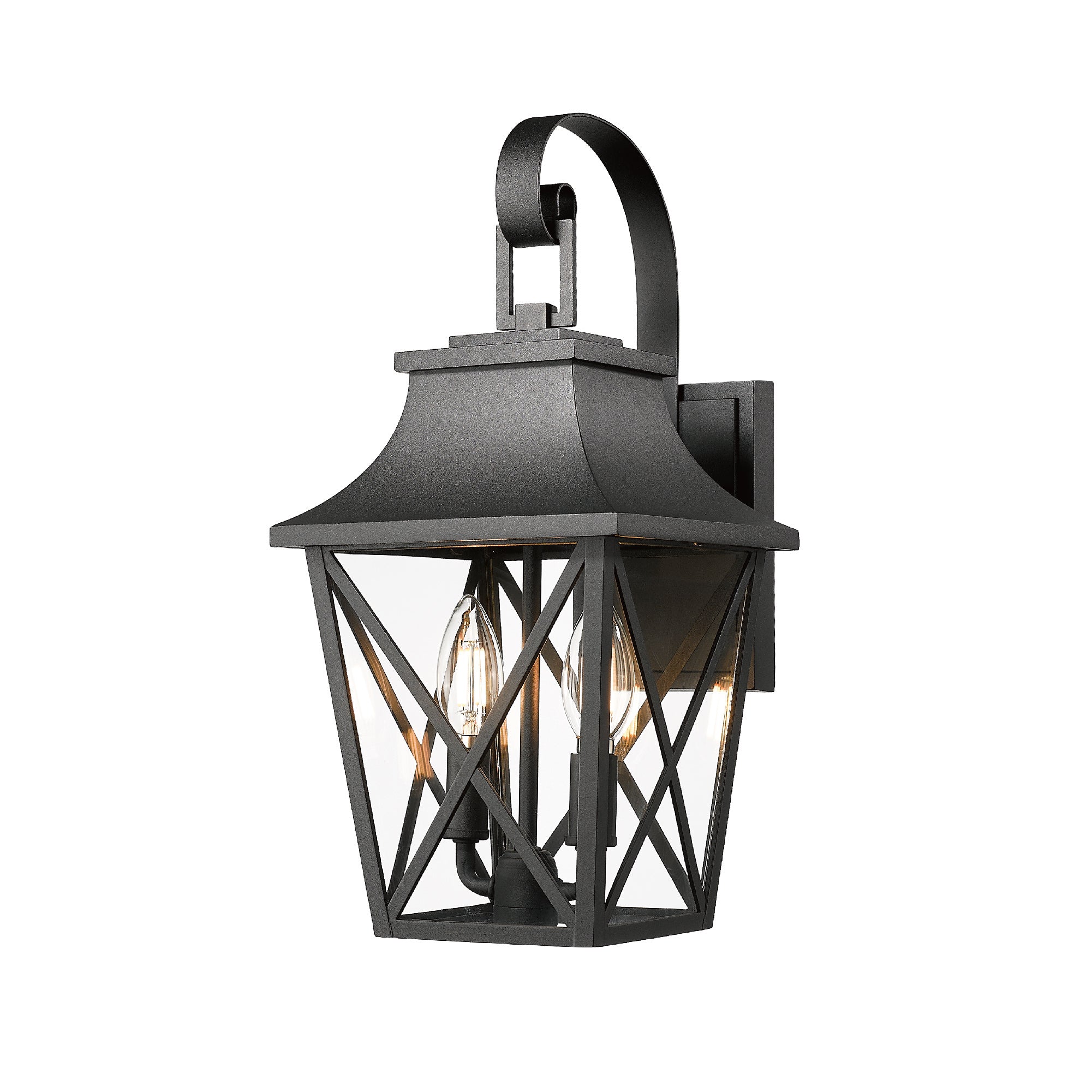 Black Outdoor Wall Lantern 2-Pack - Large Modern Porch Light with Glass Shade