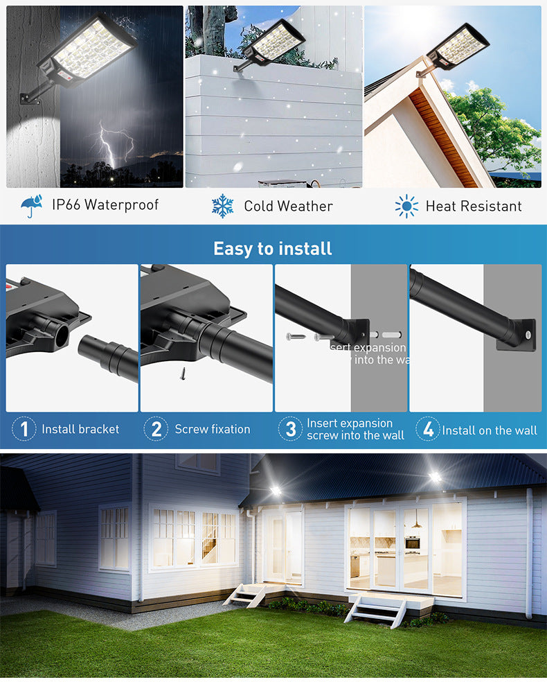 2025 Moon-Inspired Solar Motion Sensor Street Light – 500W, 225 LEDs, IP65, Radar & Remote, 12-16H Runtime
