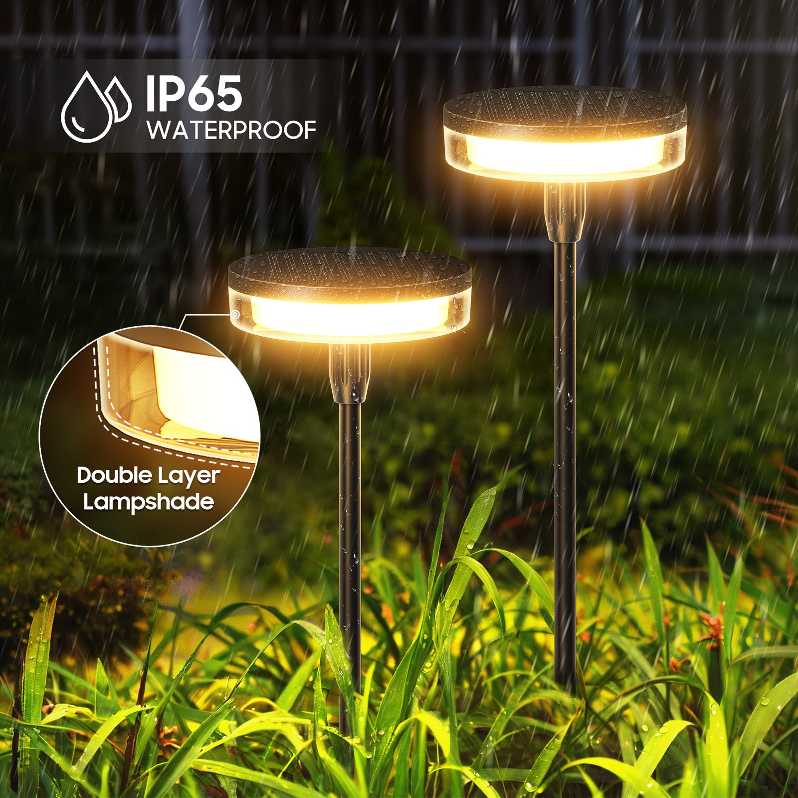 Luces solares impermeables para césped - 12 horas de luz cálida