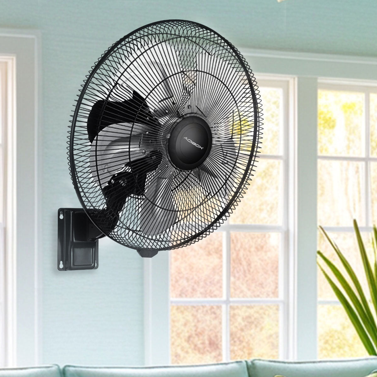 18 Inch Wall Mount Fan - 5 Speed Oscillating Black Fan for Indoor/Outdoor Use