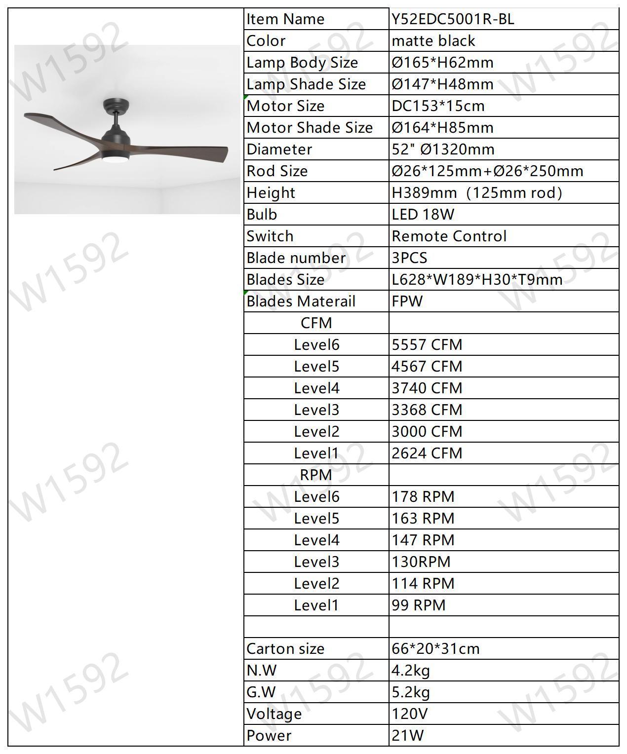 52" Iron Wood Ceiling Fan Remote Control