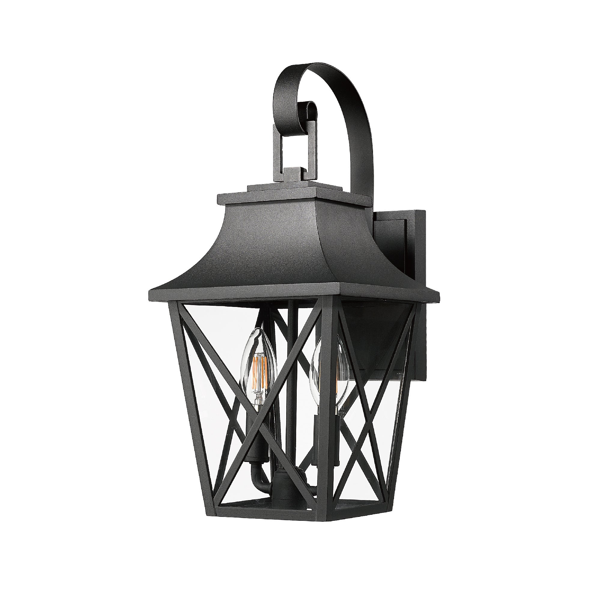 Black Outdoor Wall Lantern 2-Pack - Large Modern Porch Light with Glass Shade
