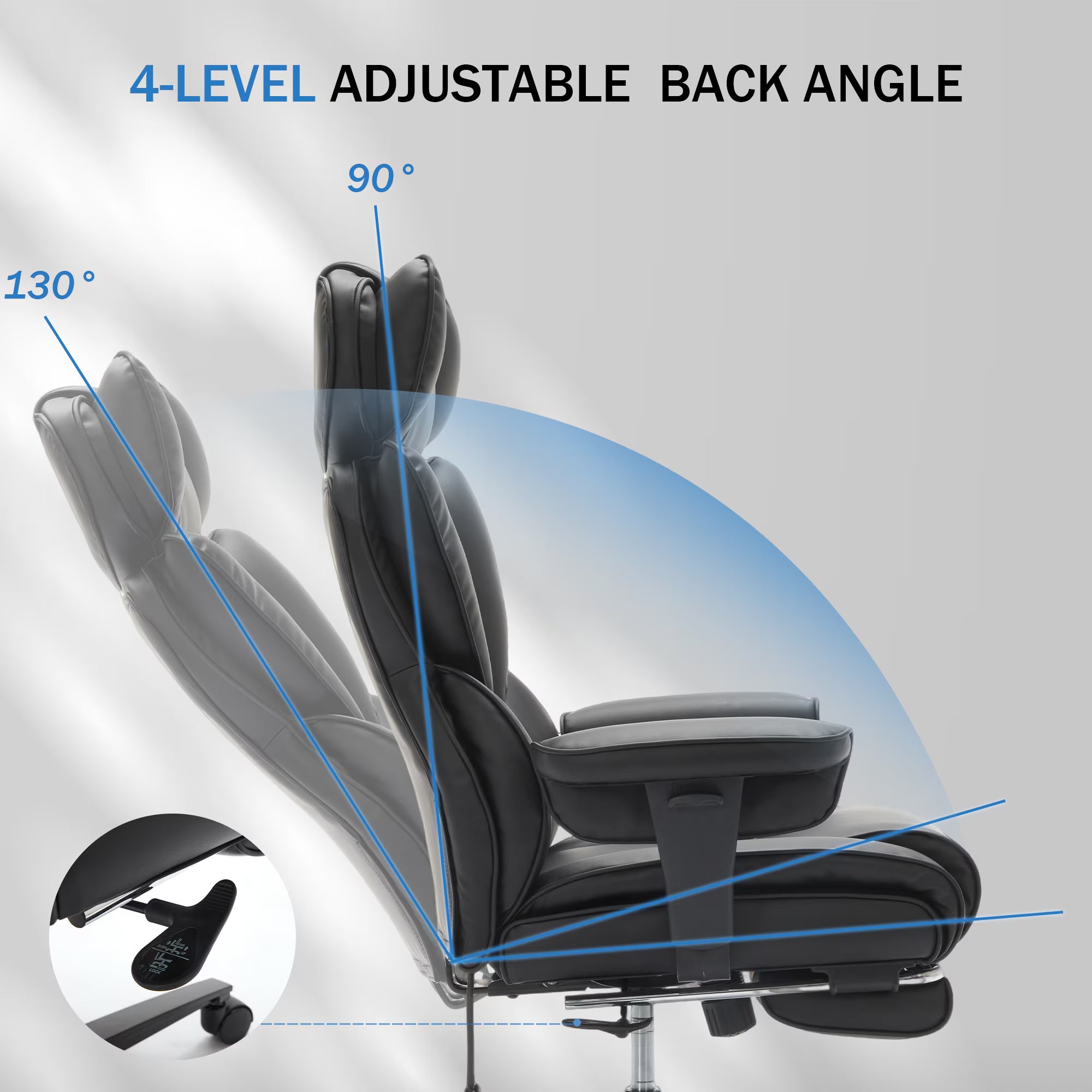 Reclining Office Chair with Footrest - Ergonomic Executive Chair with Inflatable Lumbar Support, 300lbs Capacity