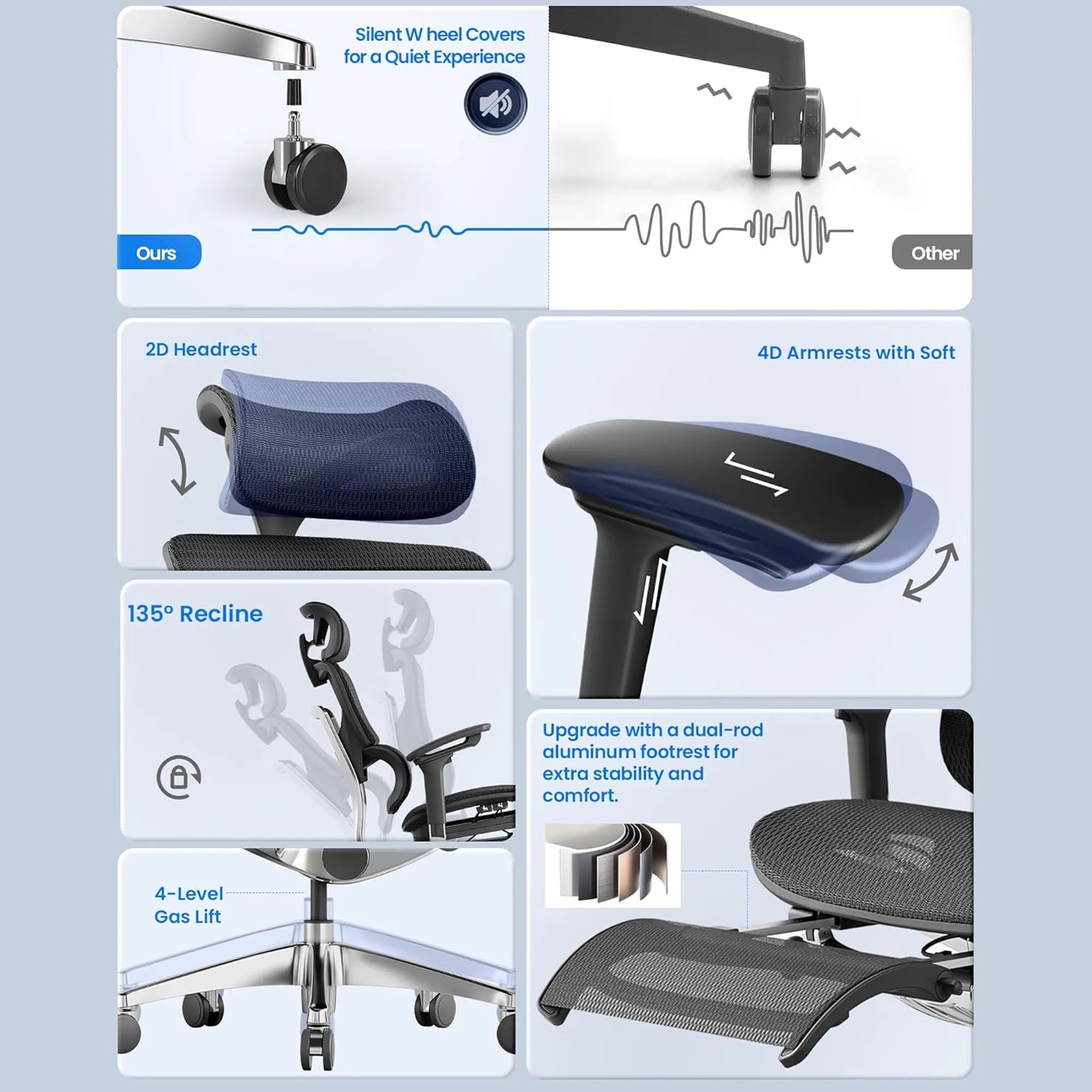 Rackora L2 Ergo Pro 633 Ergonomic Office Chair with Built-in Footrest