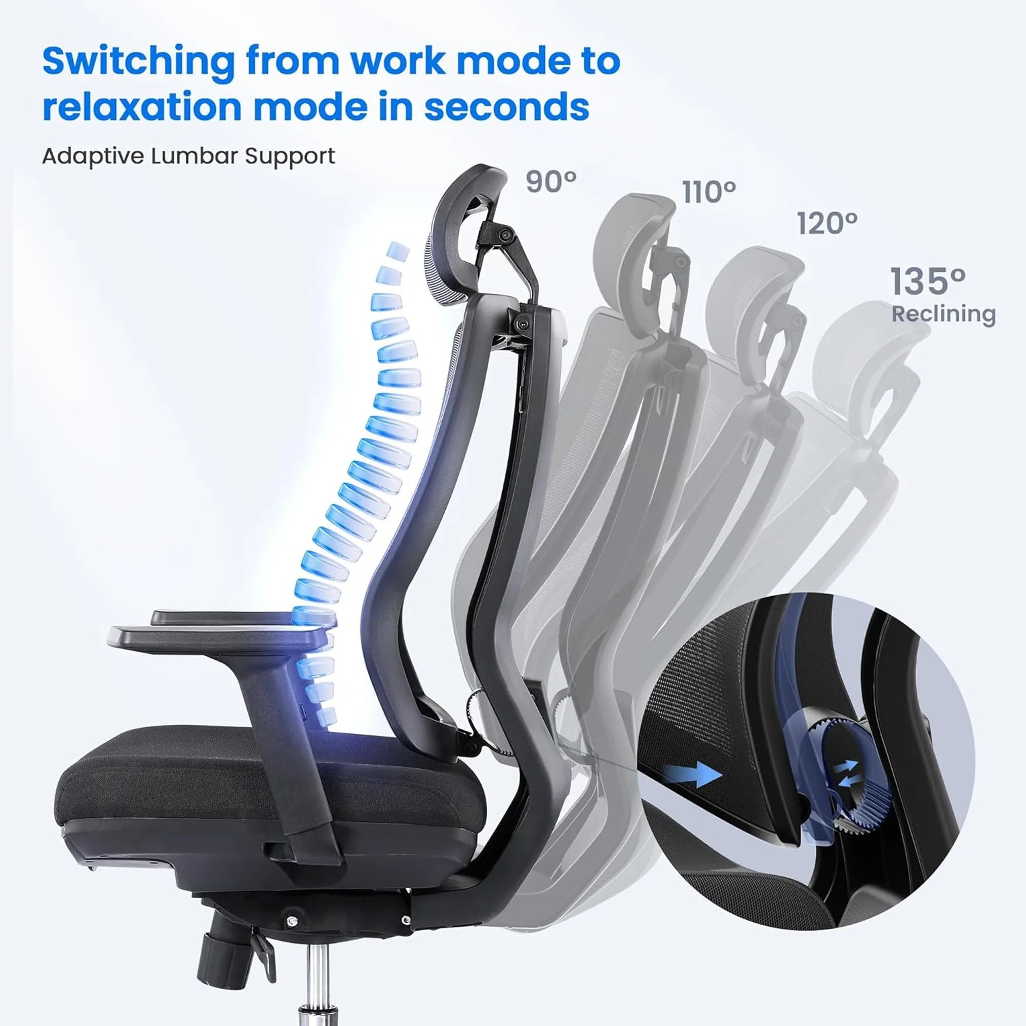 Rackora L2 Ergo Pro 633 Ergonomic Office Chair with Built-in Footrest