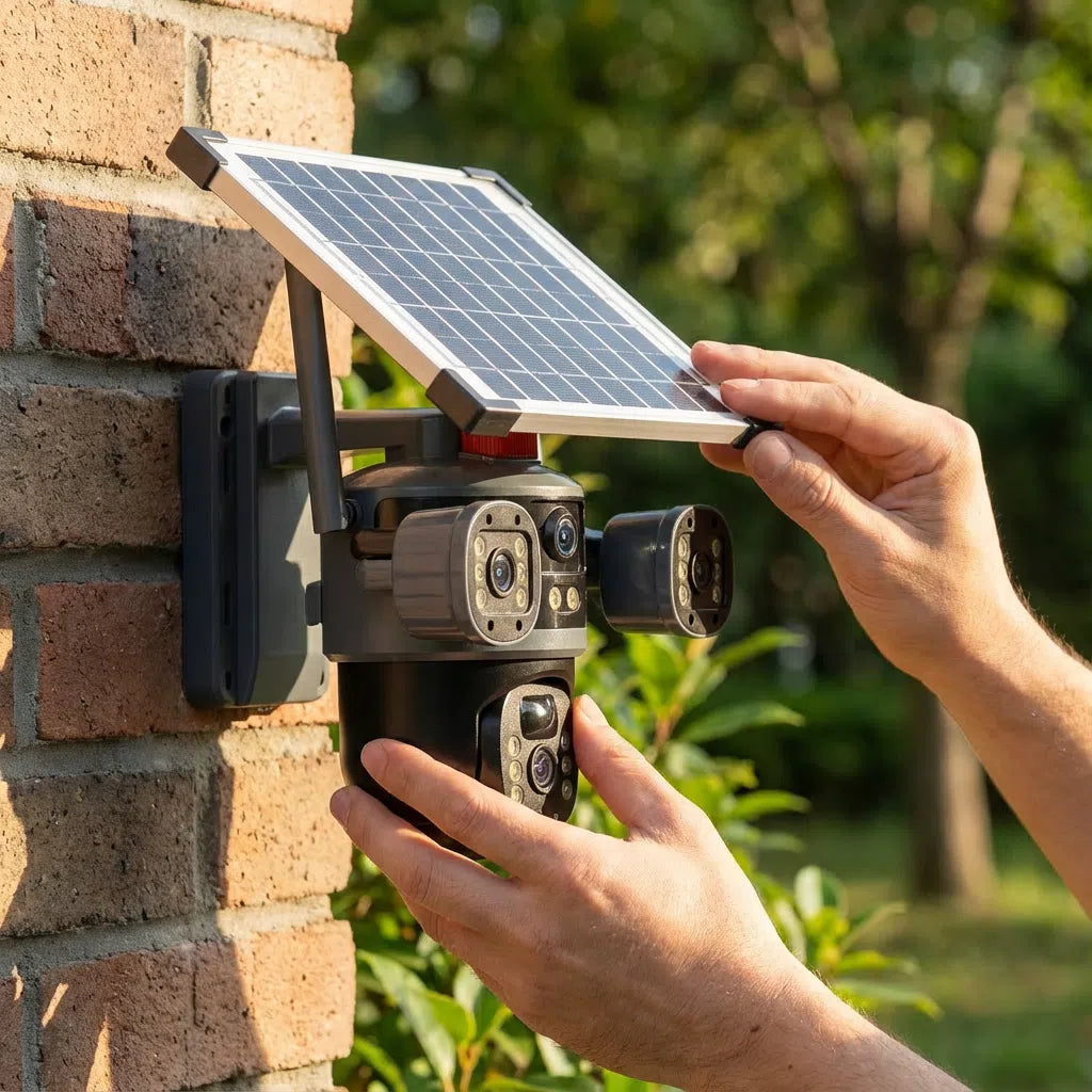 Großhandels-Solar-Überwachungskamera mit drei Objektiven, 6 MP HD, KI-Personenerkennung, 15-Tage-Akku