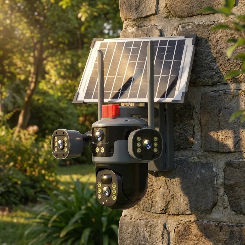 Großhandels-Solar-Überwachungskamera mit drei Objektiven, 6 MP HD, KI-Personenerkennung, 15-Tage-Akku