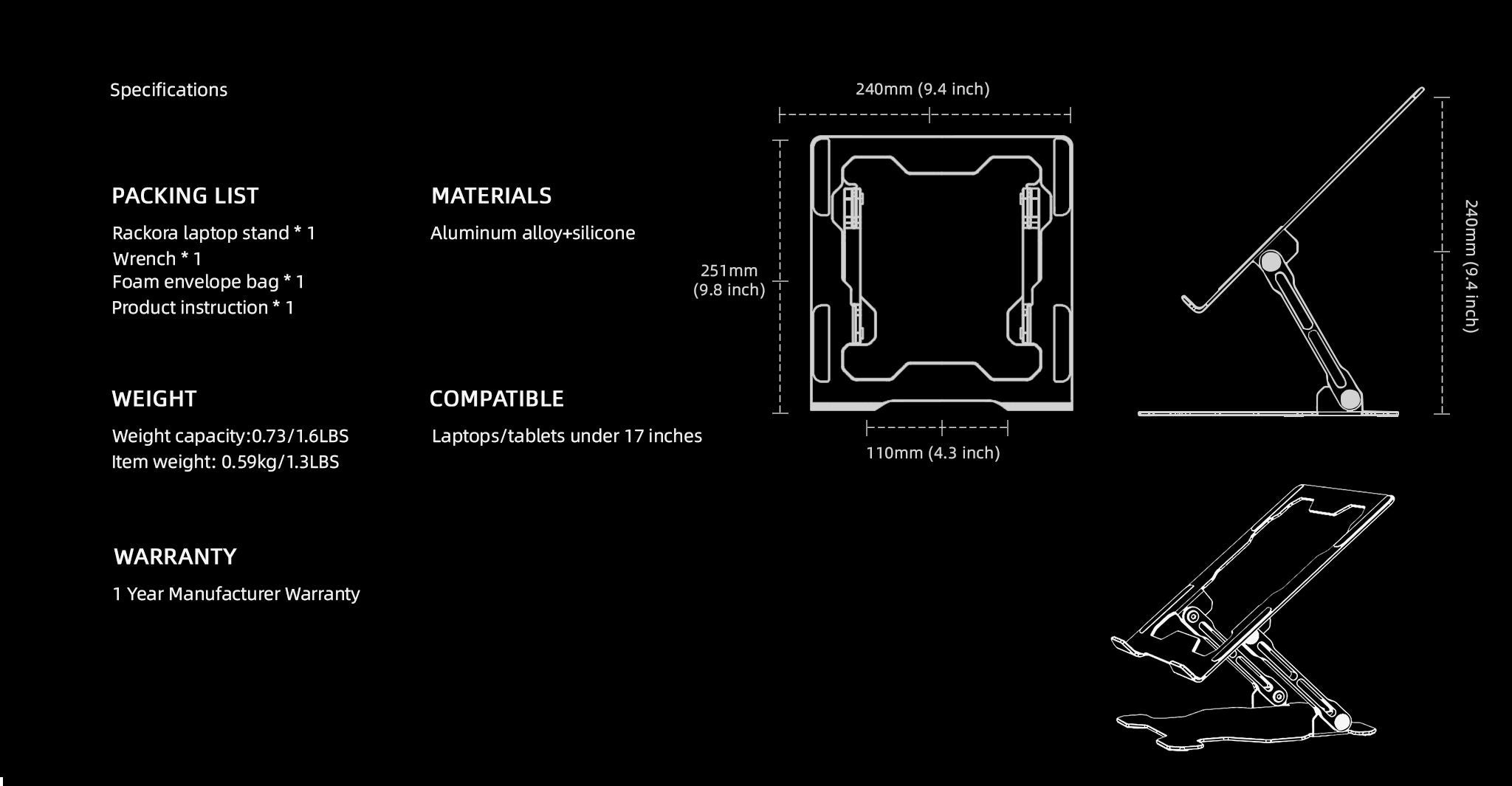 Rackora Ergo Laptop Stand Elite Edition - Premium Ergonomic Design (Universal Compatibility)