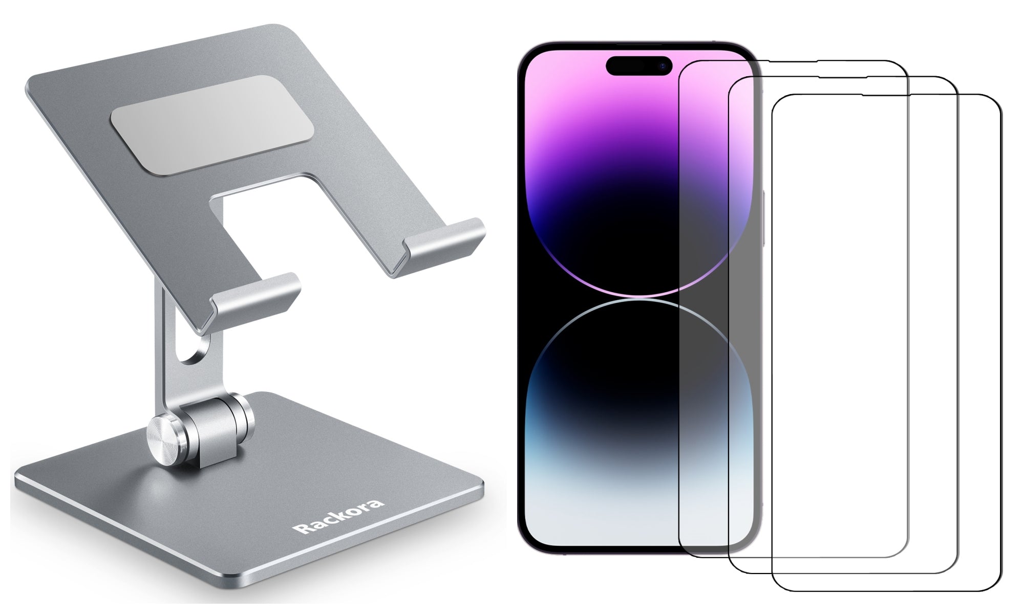 Rackora Tablet-Ständer + Displayschutzfolie im Paket