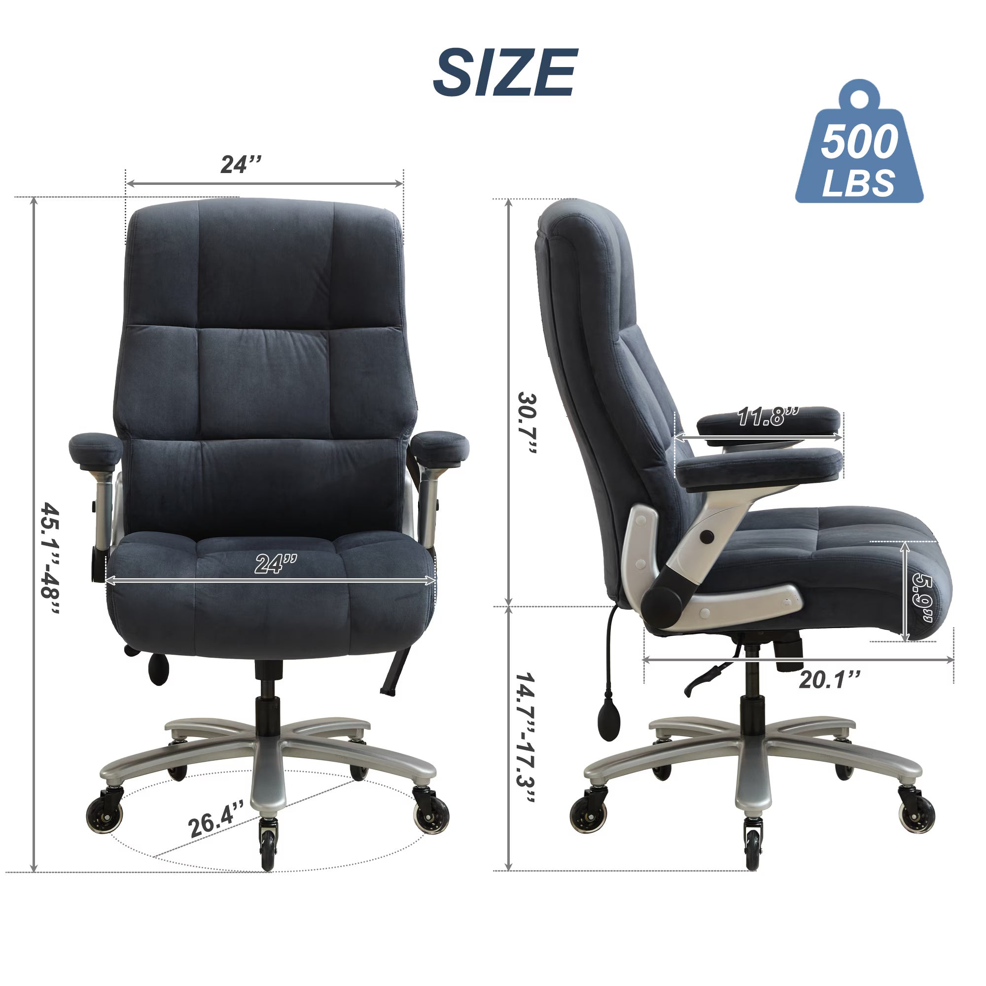 Executive Ergonomic Chair for Heavy People 500lbs - Adjustable Lumbar & Headrest, Flip-Up Arms, Extra Wide Seat (Big and Tall Office Chair)