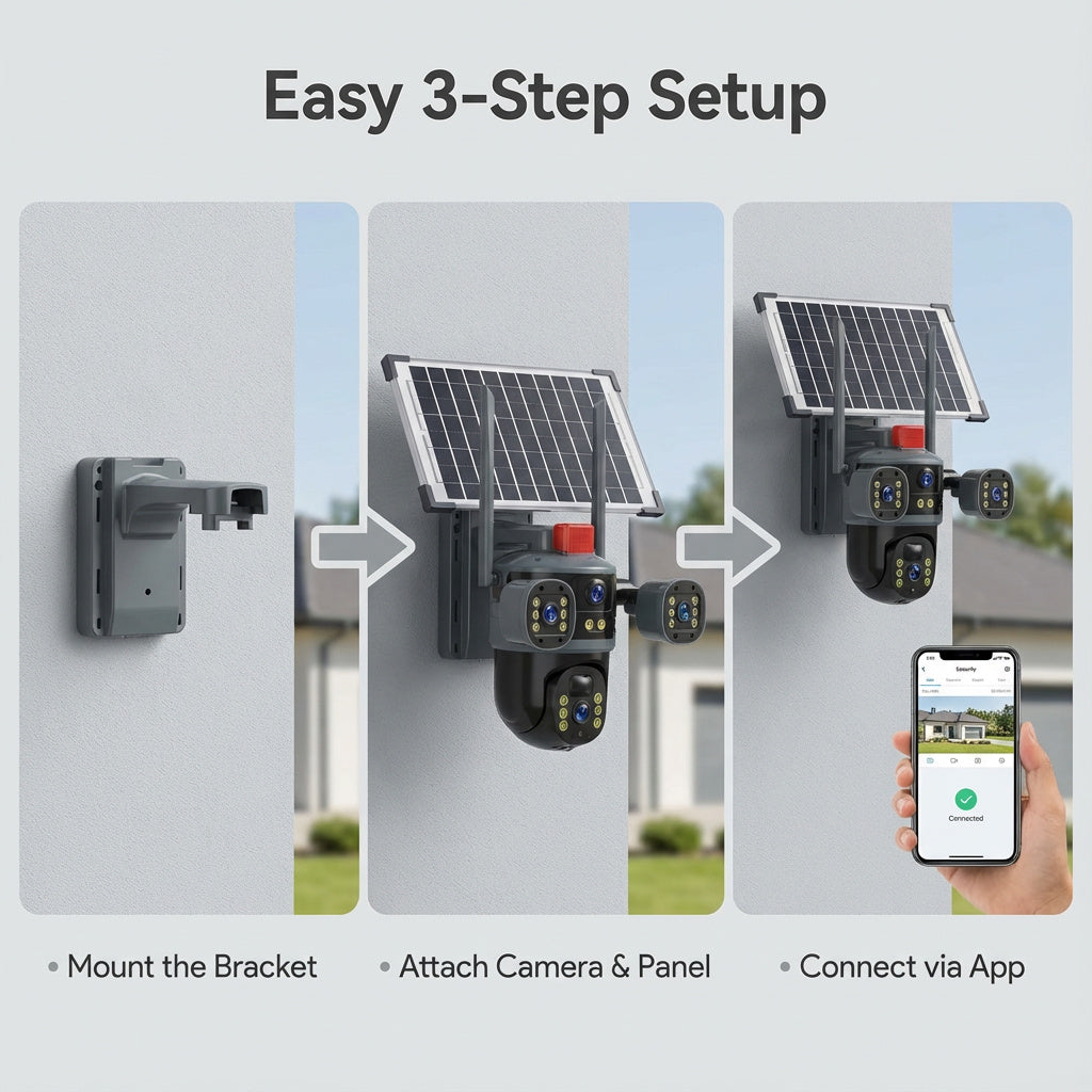 Großhandels-Solar-Überwachungskamera mit drei Objektiven, 6 MP HD, KI-Personenerkennung, 15-Tage-Akku