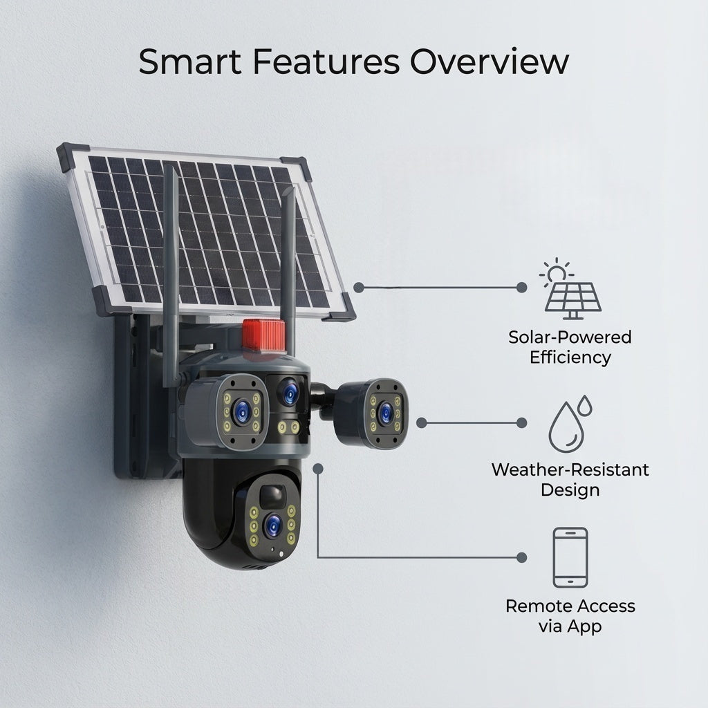 Großhandels-Solar-Überwachungskamera mit drei Objektiven, 6 MP HD, KI-Personenerkennung, 15-Tage-Akku